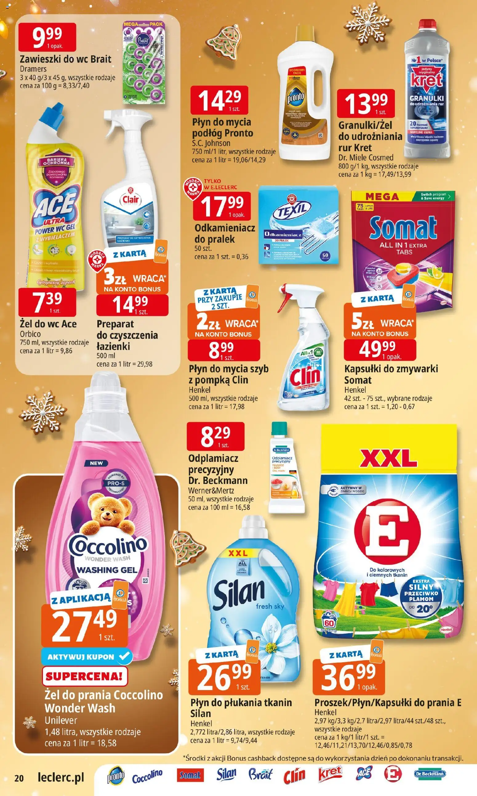 E.Leclerc Gazetka - Warszawa Bielany od 09.12.2025 | Strona: 20 | Produkty: Płyn do płukania tkanin, Zapach, Odplamiacz, Kapsułki do zmywarki