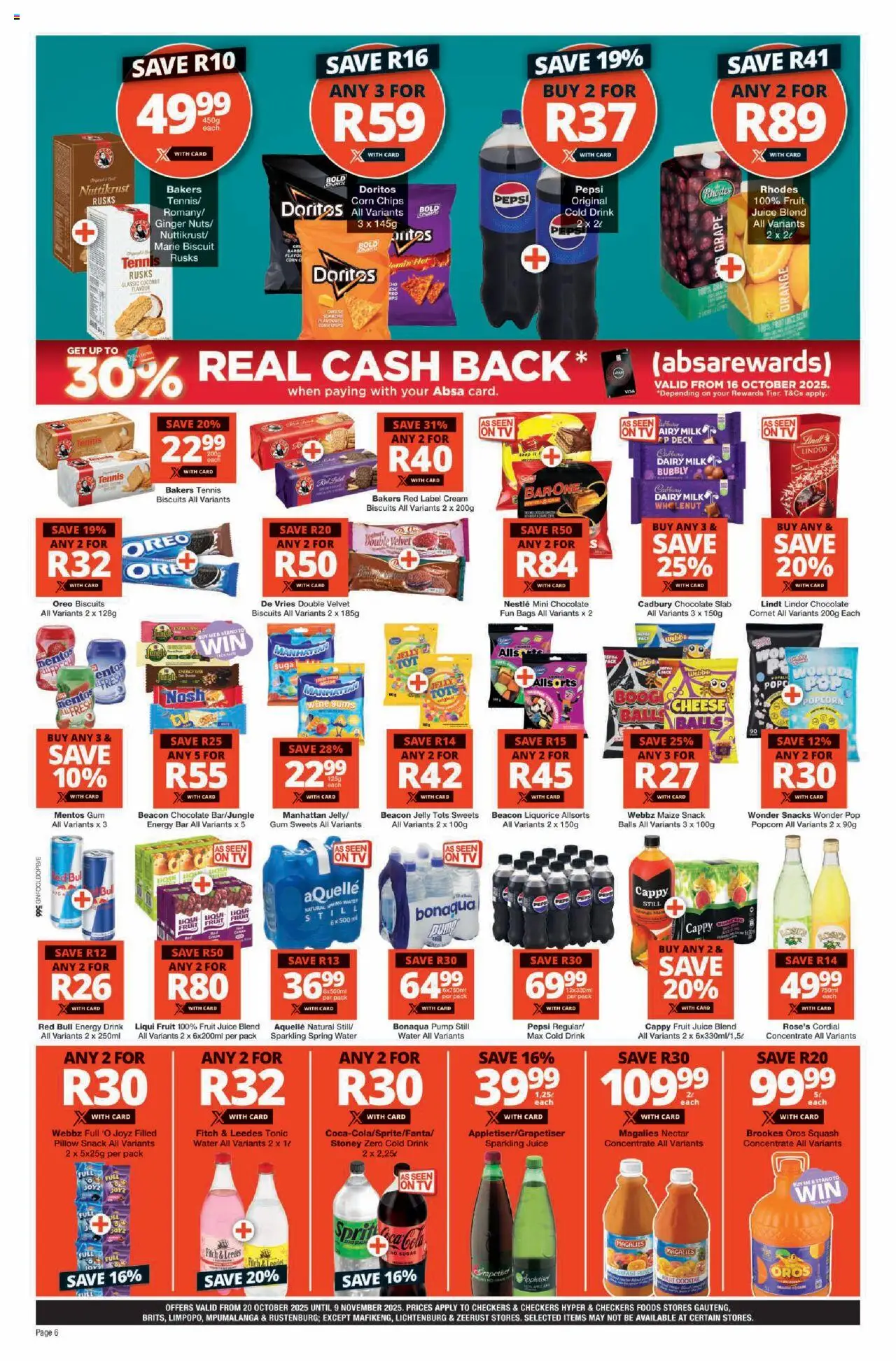 New Checkers catalogue – valid from 20.10.2025 | Page: 6 | Products: TV, Wine, Cream, Fruit