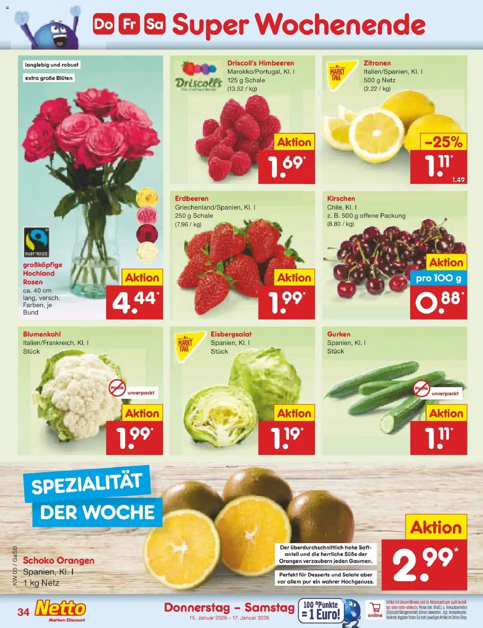 Netto Marken-Discount prospekt Bremen-Lesum	 – gültig ab 12.01.2026 | Seite: 44 | Produkte: Himbeeren, Eisbergsalat, Blumenkohl, Erdbeeren