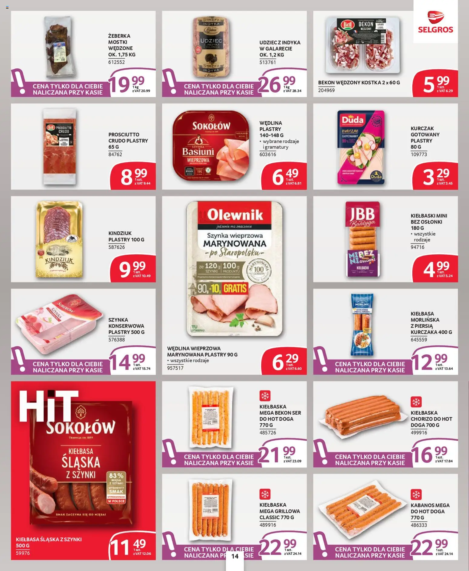 Selgros cash&carry - Oferta dla profesjonalistów od 09.04.2026 | Strona: 14 | Produkty: Kurczak, Szynka wieprzowa, Kiełbasa śląska, Ser
