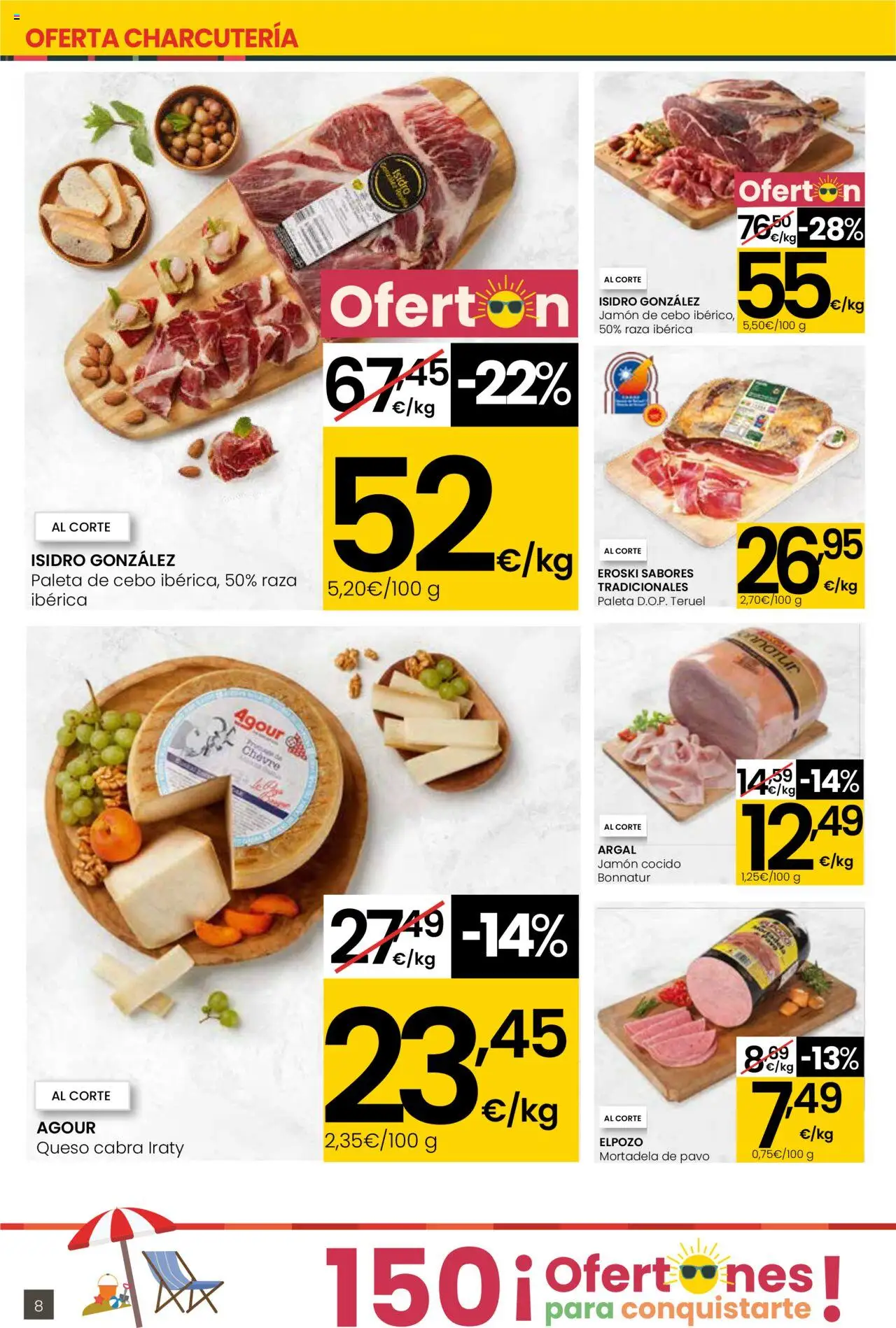 Eroski - Para conquistarte │ válido desde el 14.08.2025 | Página: 8 | Productos: Queso, Jamón, Jamón cocido, Mortadela