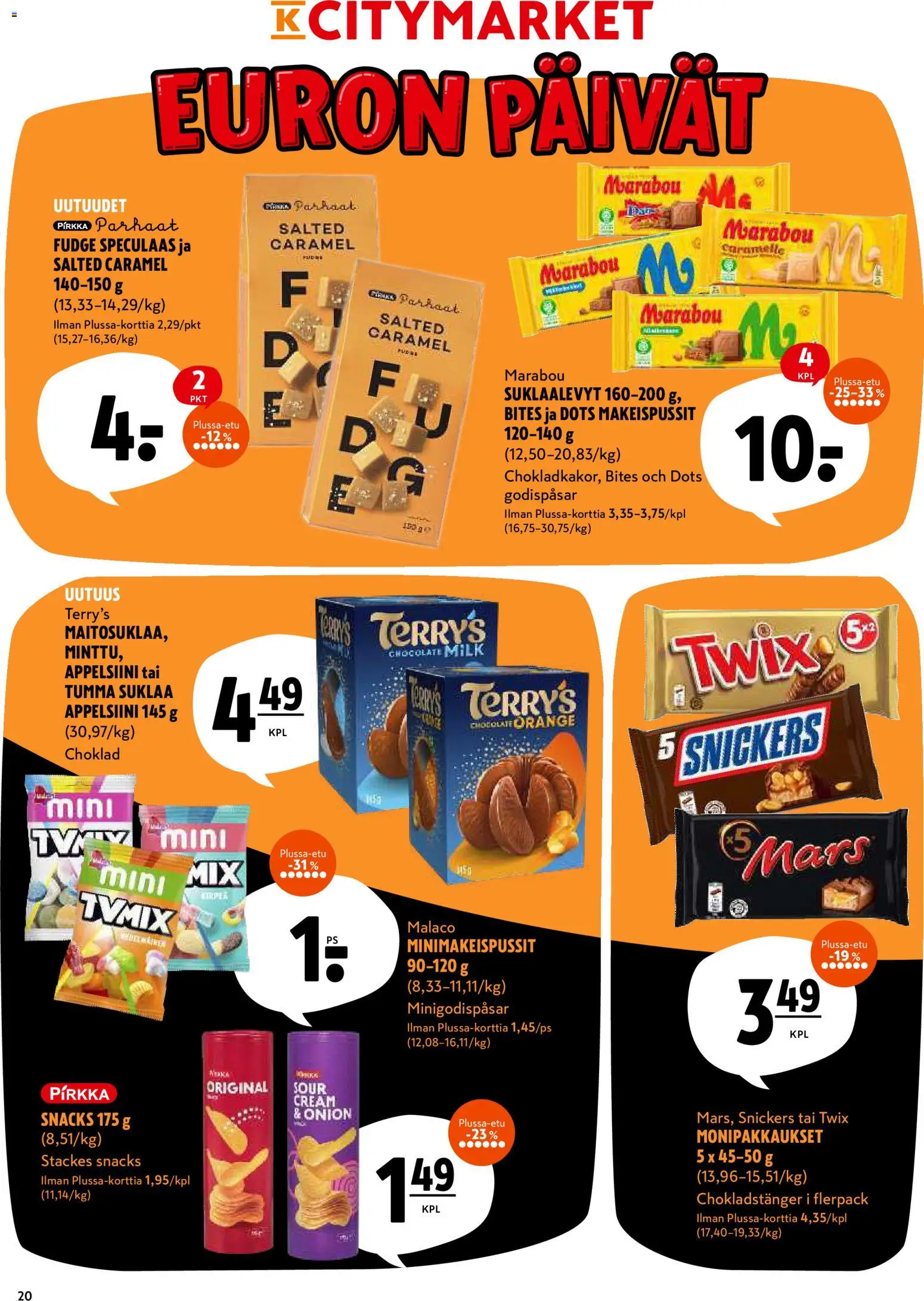 K-Citymarket tarjoukset – voimassa 27.11.2025 alkaen | Sivu: 20 | Tuotteet: Makeispussit, Suklaalevyt, Suklaa