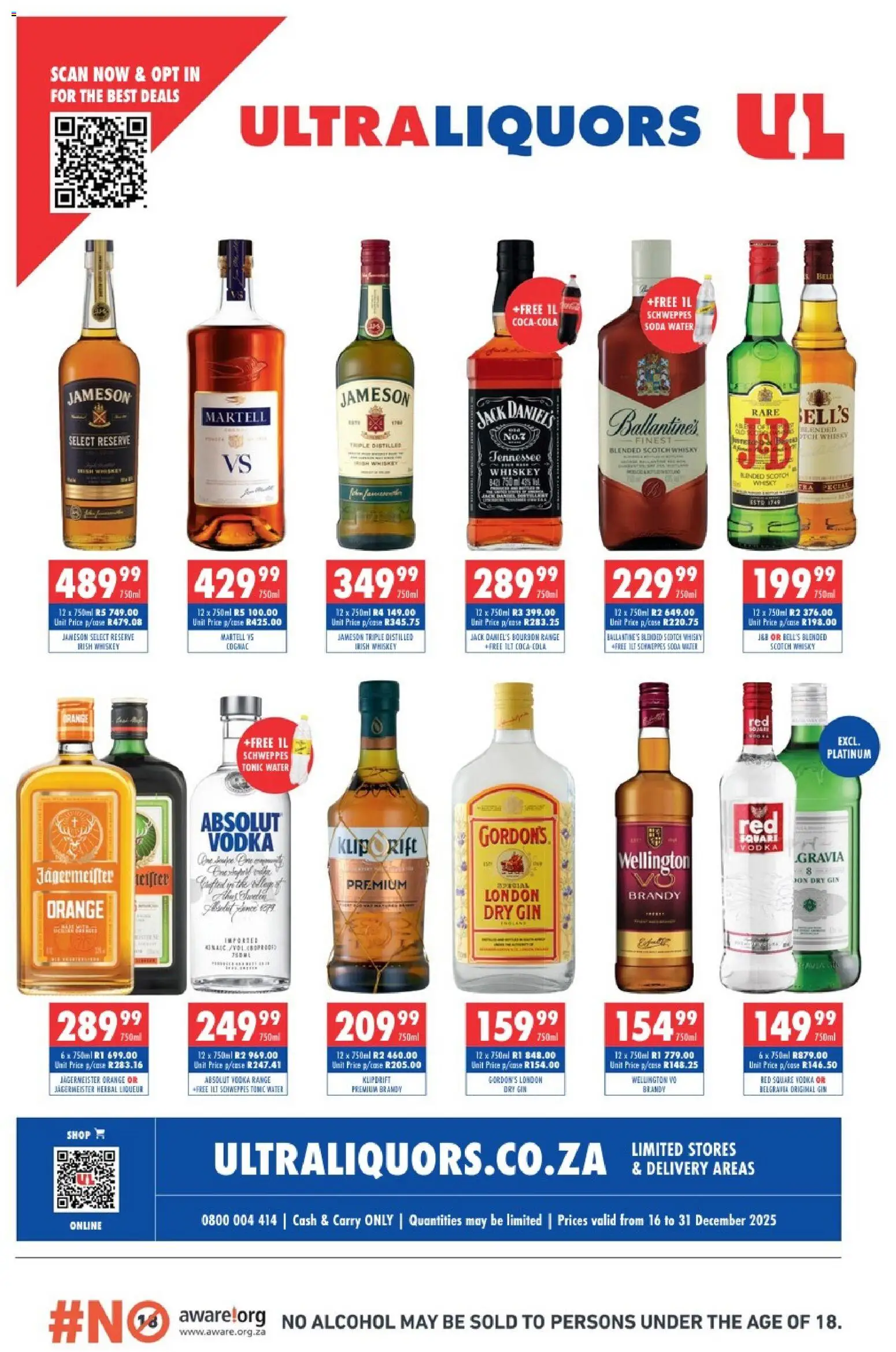 New Ultra Liquors catalogue – valid from 16.12.2025 | Page: 1 | Products: Brandy, Tonic, Gin, Vodka