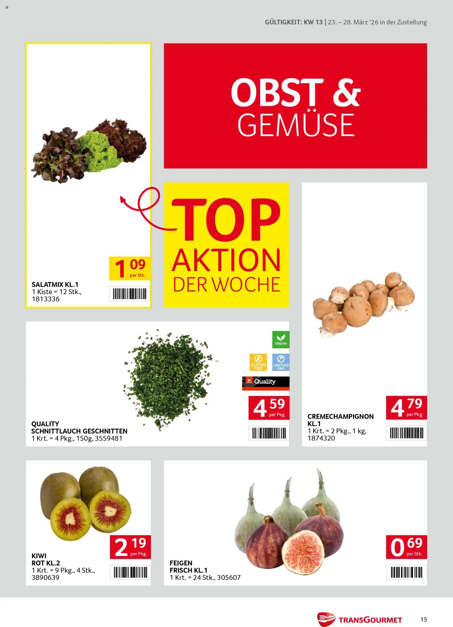 Transgourmet Zustellaktion gültig ab 23.03.2026 | Seite: 15 | Produkte: Kiwi, Gemüse, Obst
