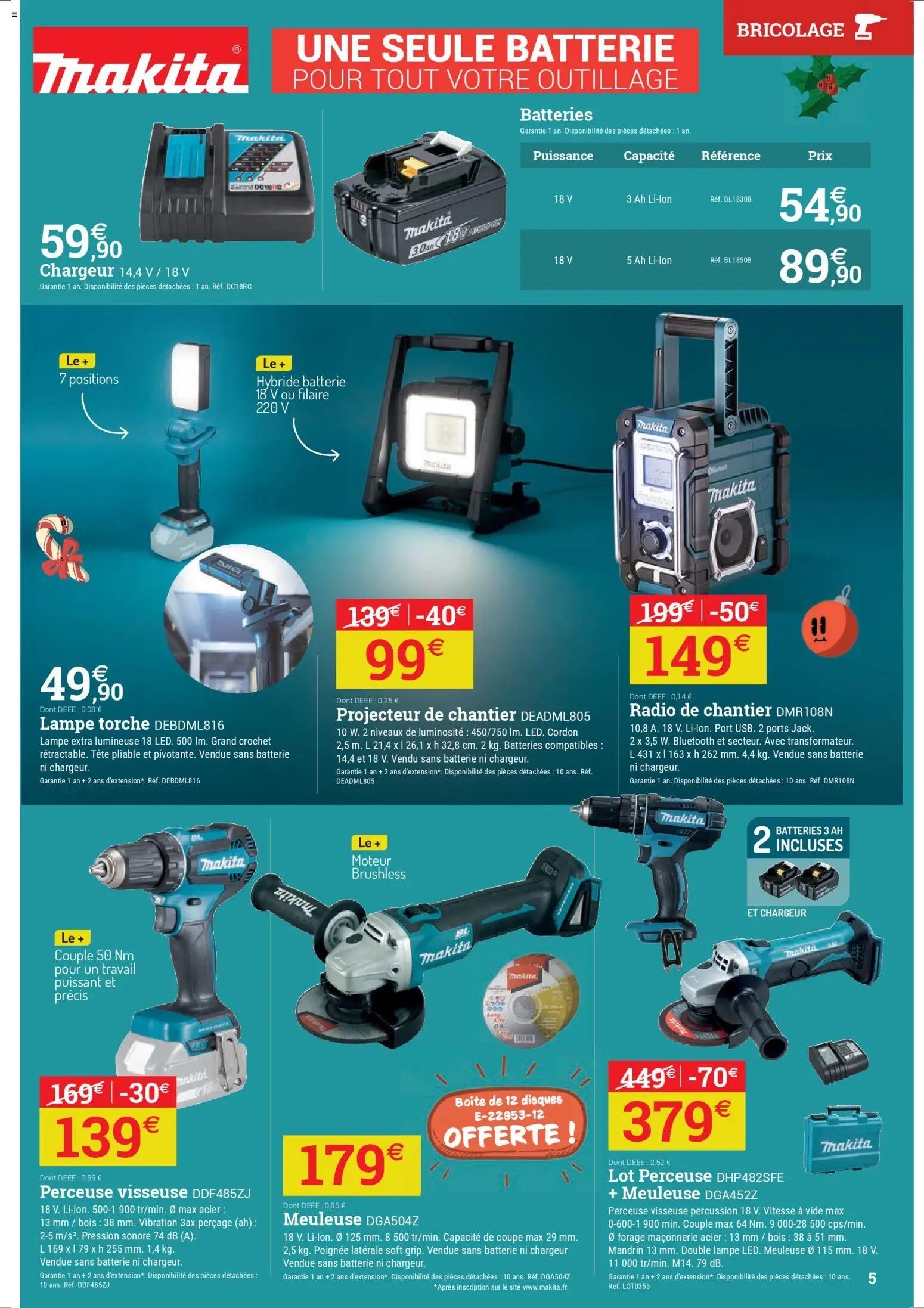 {H1} | Page: 5 | Produits: Perceuse, Meuleuse, Perceuse Visseuse, Projecteur