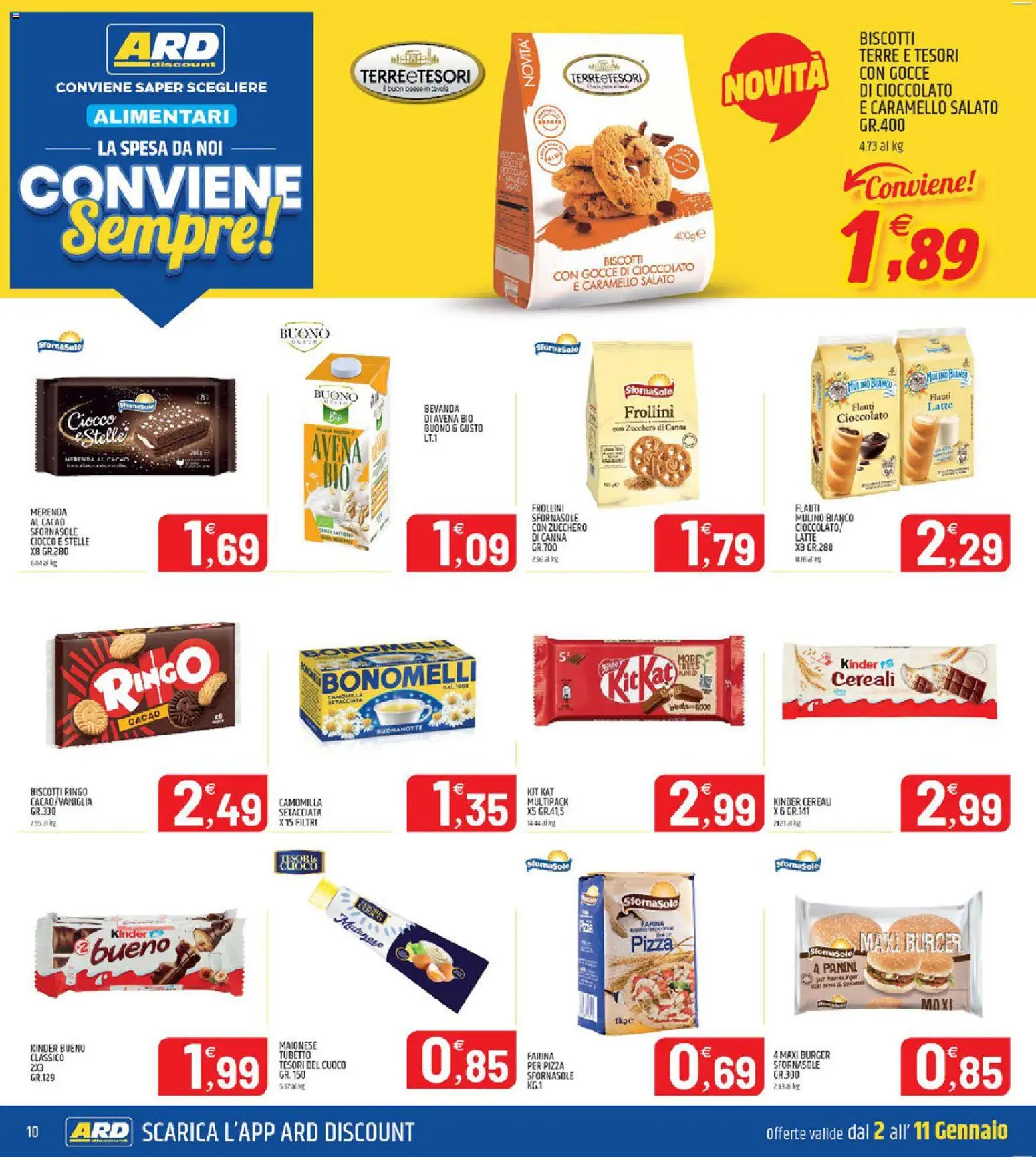Volantino ARD Discount del 02.01.2026 | Pagina: 10 | Prodotti: Pizza, Biscotti, Zucchero, Cacao