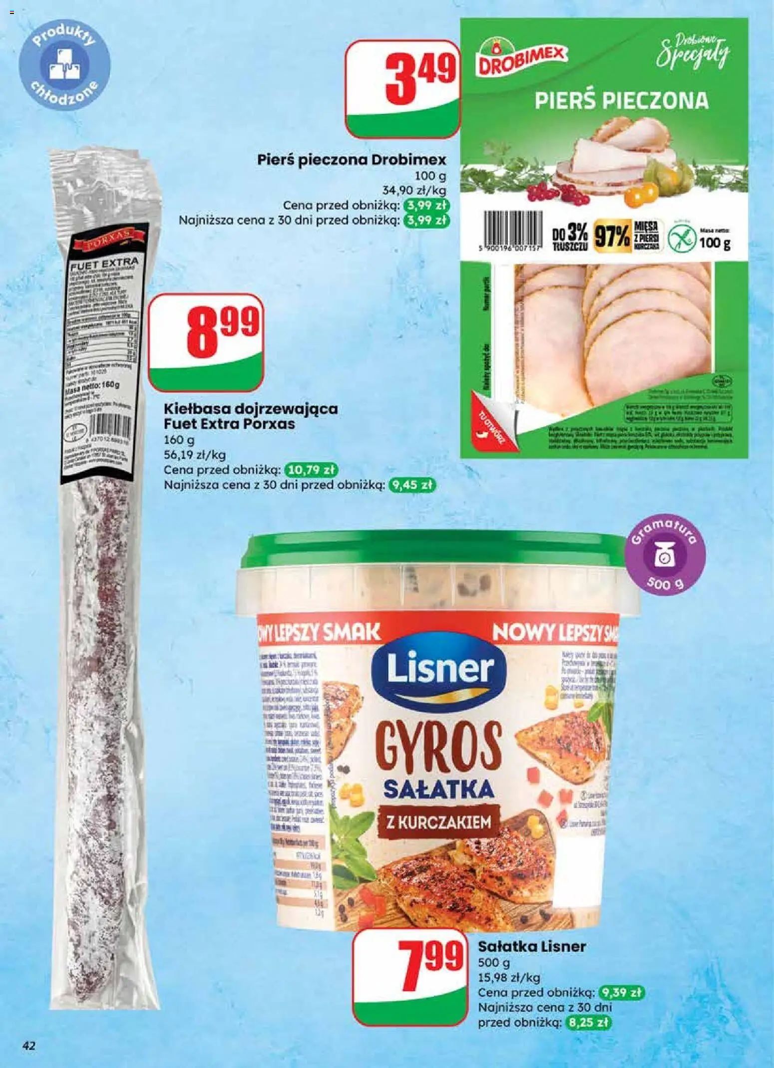Dino Gazetka od 19.11.2025 | Strona: 42 | Produkty: Kiełbasa, Sałatka z kurczakiem, Piersi, Kiełbasa dojrzewająca