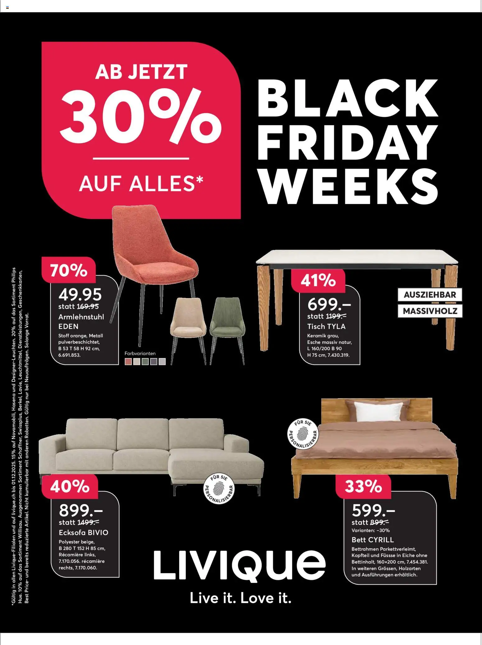 Livique - Black Friday – gültig ab 19.11.2025 | Seite: 1 | Produkte: Tisch, Bett, Ecksofa, Philips