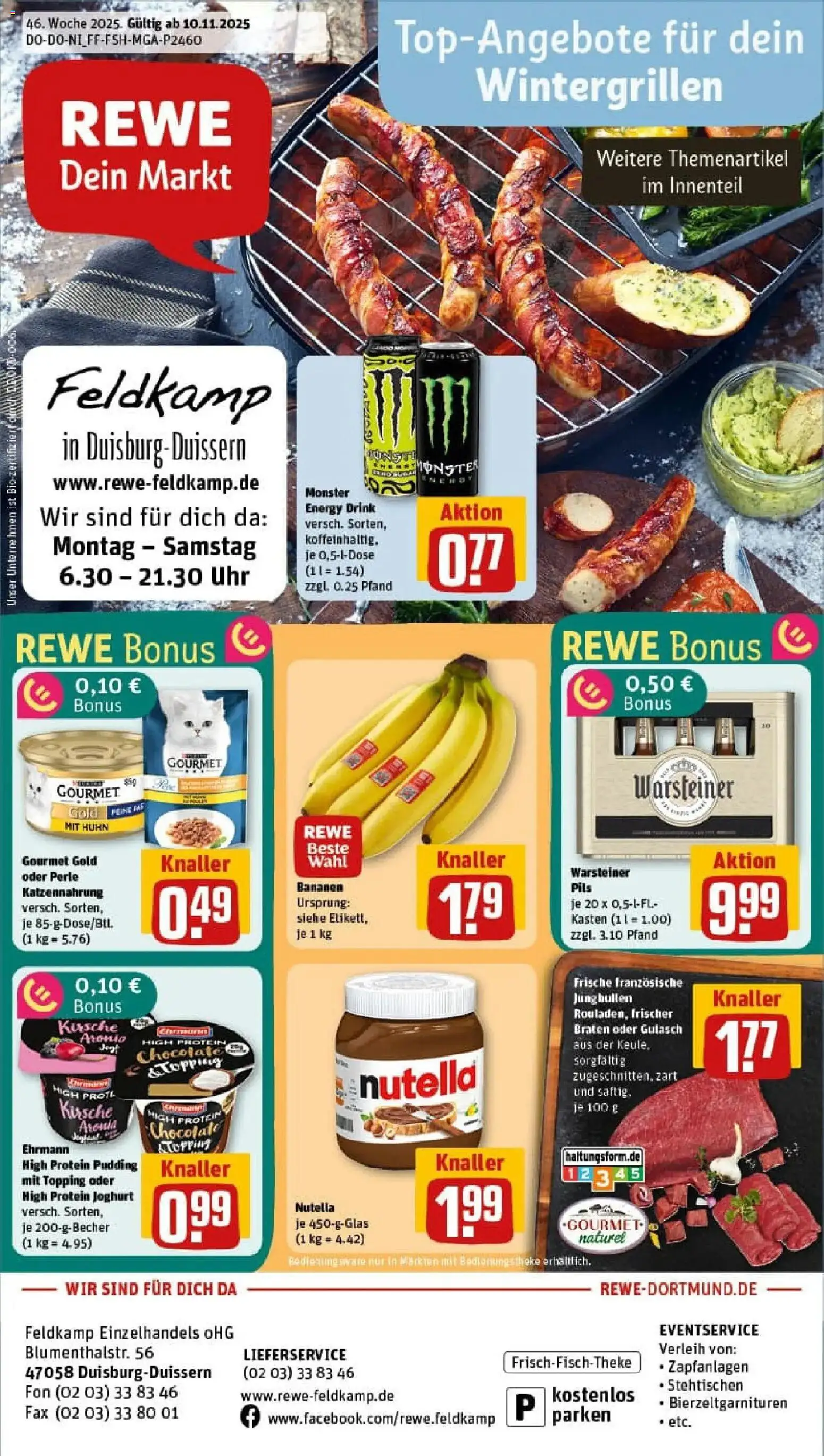 Rewe prospekt Duisburg / Duissern	 – gültig ab 10.11.2025 | Seite: 1 | Produkte: High protein pudding, Energy, Joghurt, Bananen