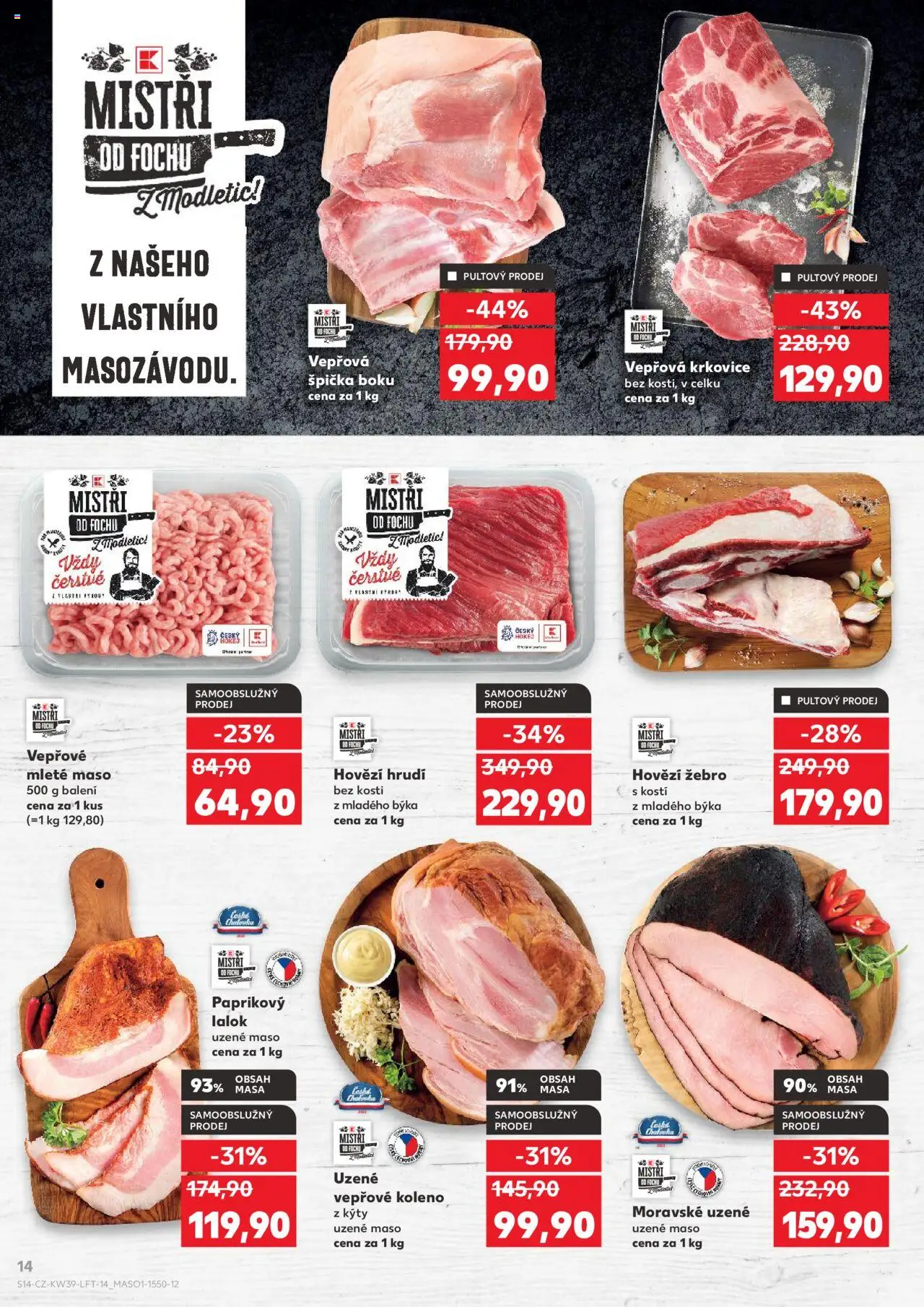 Kaufland leták od 24.09.2025 | Strana: 14 | Produkty: Uzené maso, Hovězí, Moravské uzené, Krkovice