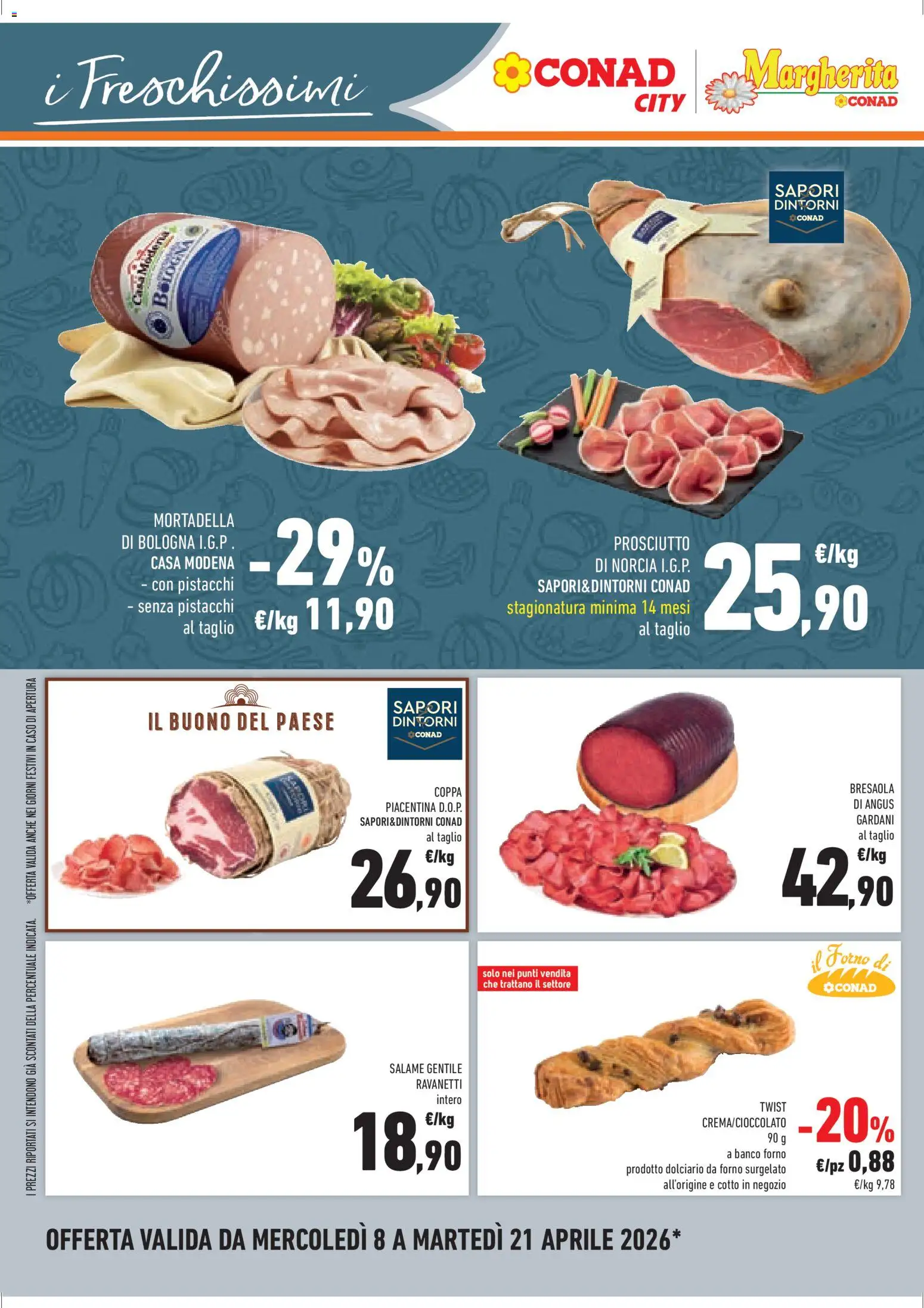 Volantino Conad del 08.04.2026 | Pagina: 14 | Prodotti: Bresaola, Prosciutto, Mortadella, Forno
