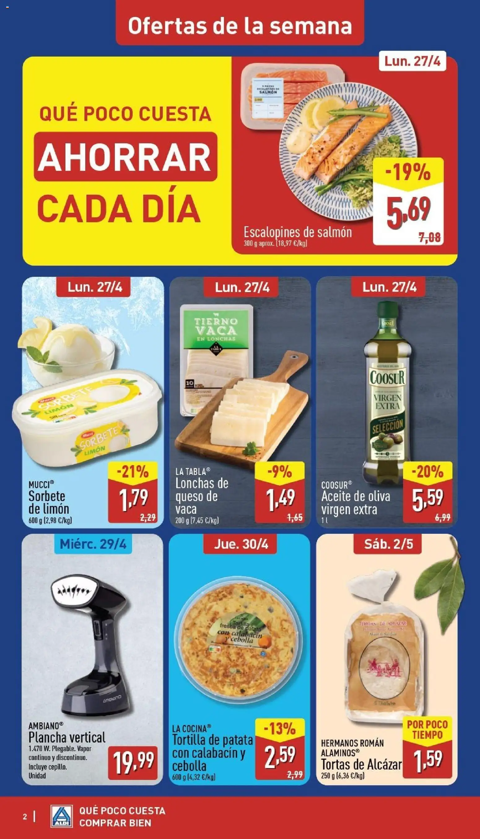 Aldi folleto Baleares │ válido desde el 27.04.2026 | Página: 2 | Productos: Calabacín, Aceite de oliva, Aceite de oliva virgen extra, Plancha vertical