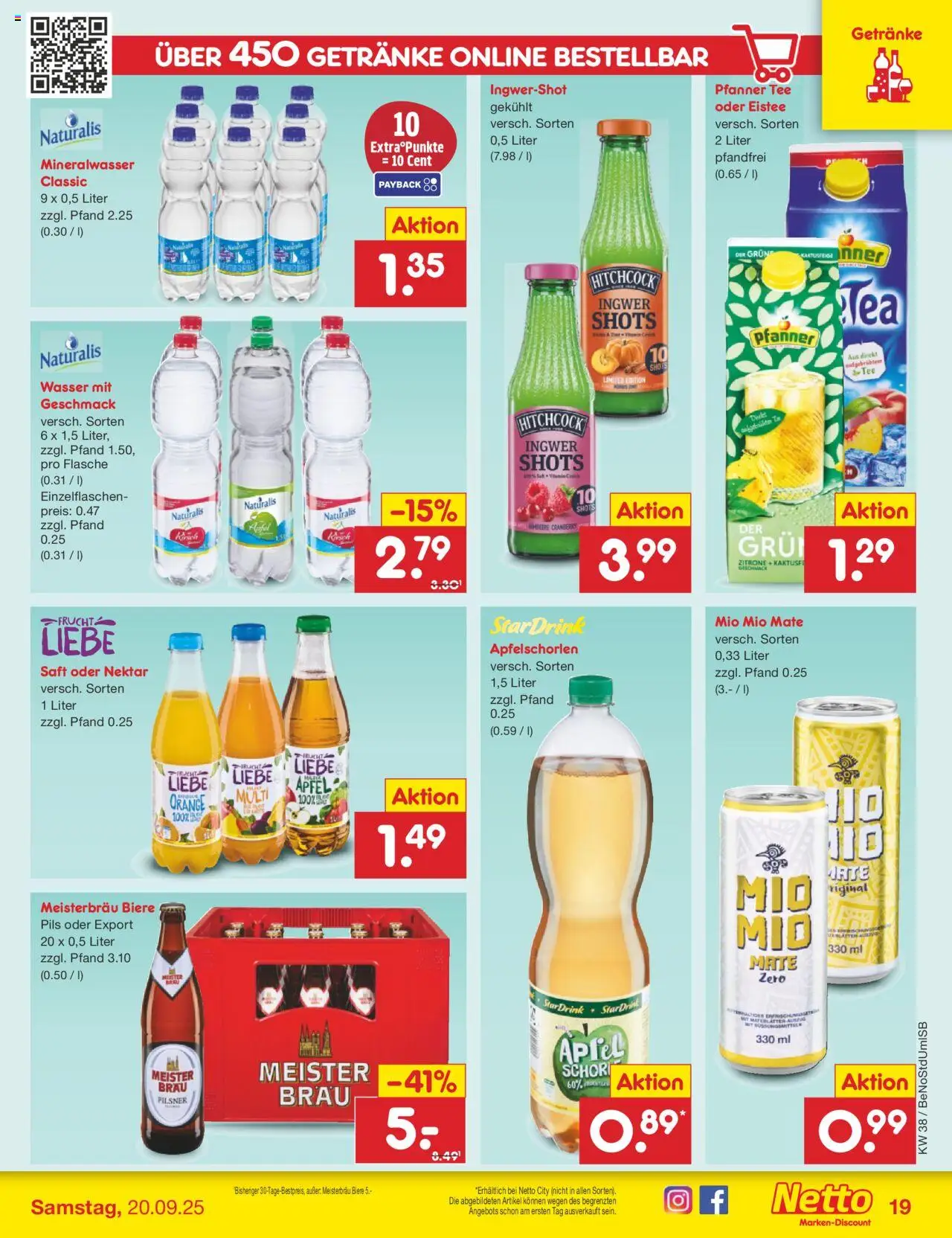Netto Marken-Discount Prospekt 	 – gültig ab 15.09.2025 | Seite: 20 | Produkte: Mio mio mate, Mineralwasser, Wasser, Zitrone