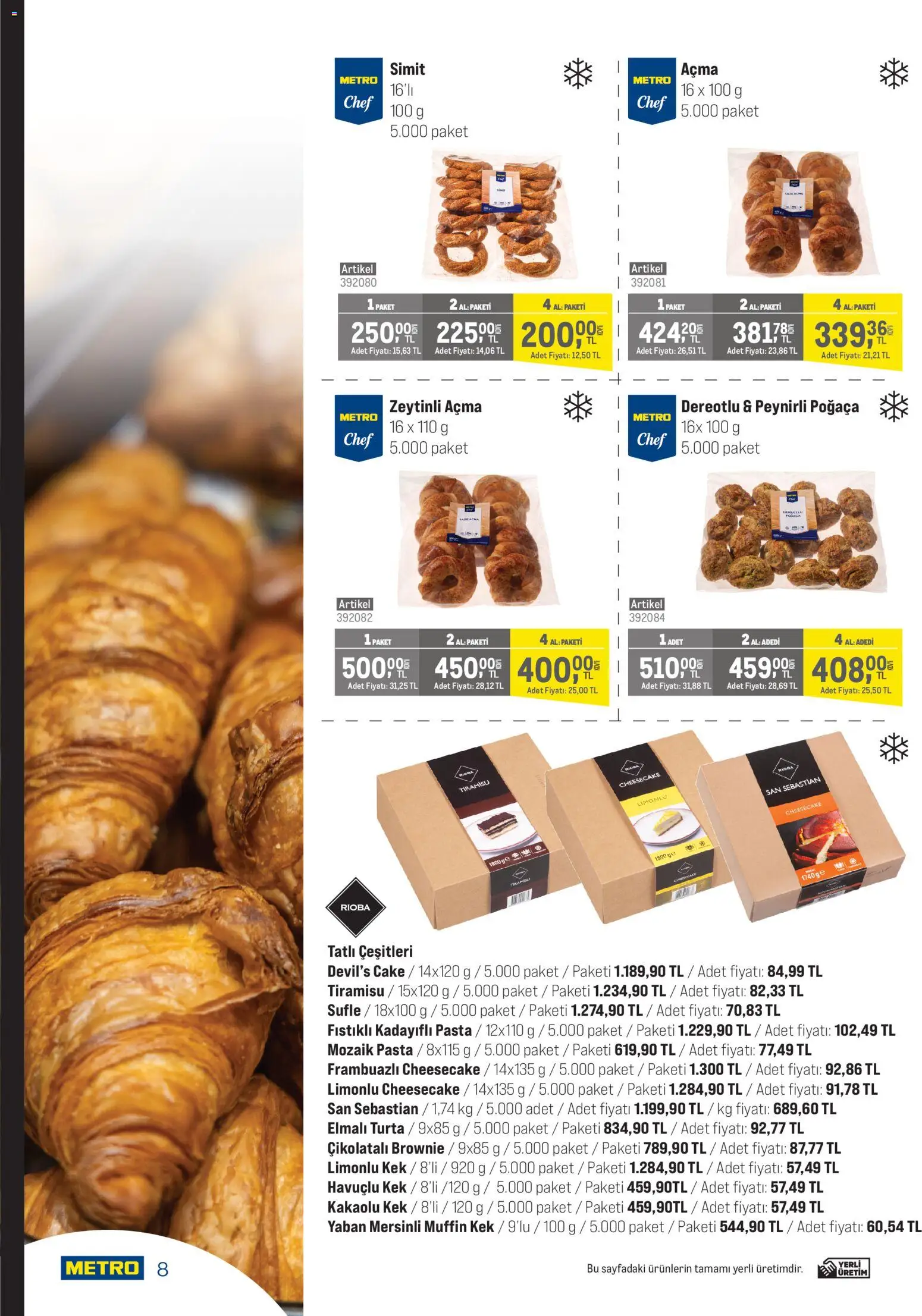 Metro - Şehir Otelleri - 18.11.2025 tarihinden itibaren geçerlidir | Sayfa: 8 | Ürünler: Simit, Frambuazlı cheesecake, Mozaik pasta