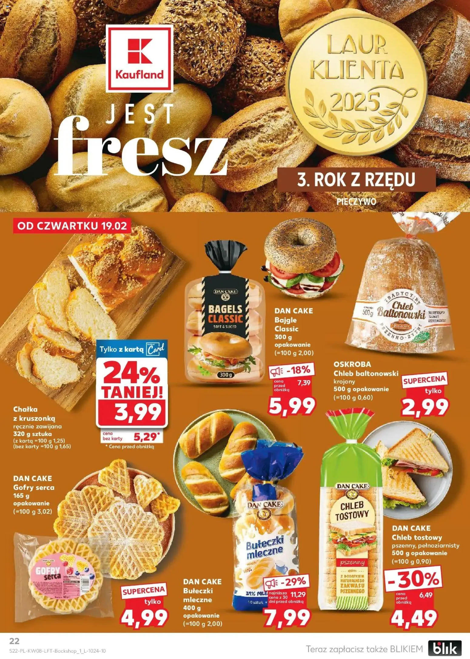 Kaufland Polsko leták od 19.02.2026 | Strana: 22 | Produkty: Chléb, Bagels, Karty