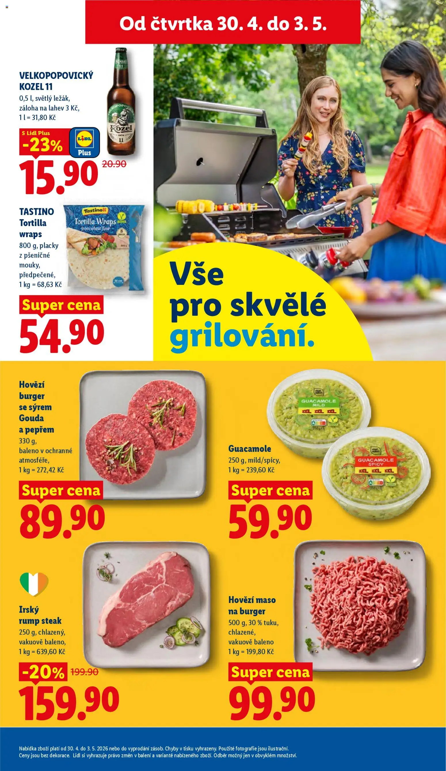 Lidl leták od 30.04.2026 | Strana: 15 | Produkty: Hovězí maso, Maso na burger, Velkopopovický Kozel, Kozel 11