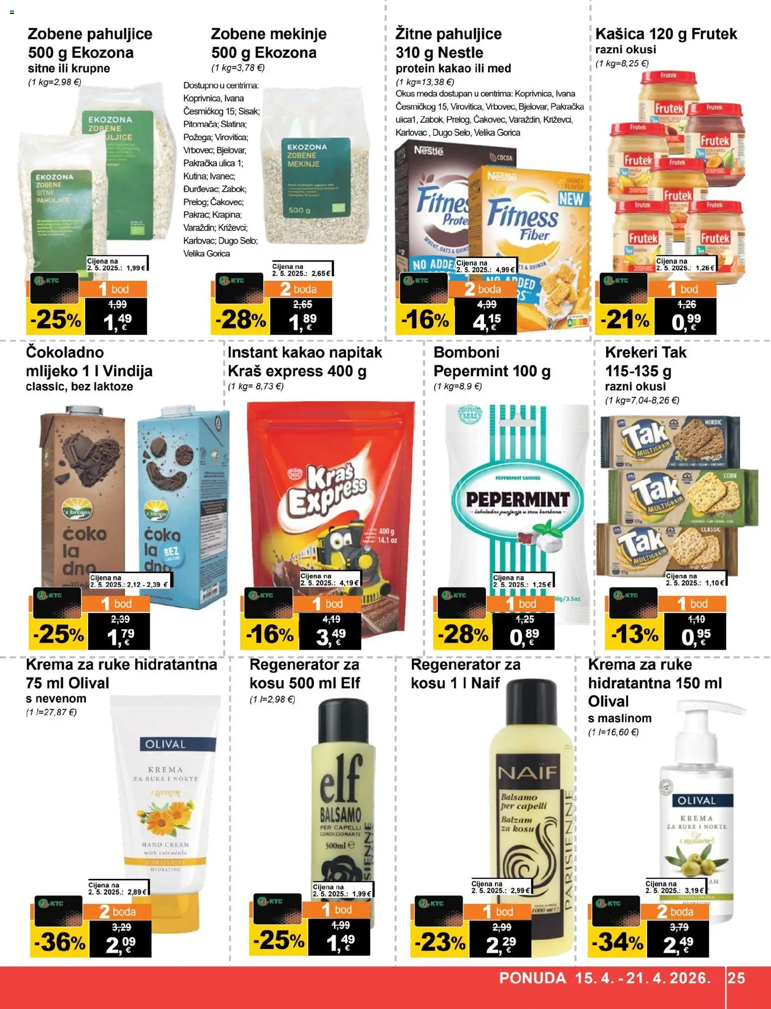KTC katalog | vrijedi od 15.04.2026 | Stranica: 25 | Proizvodi: Vindija, Mlijeko, Bomboni, Pahuljice