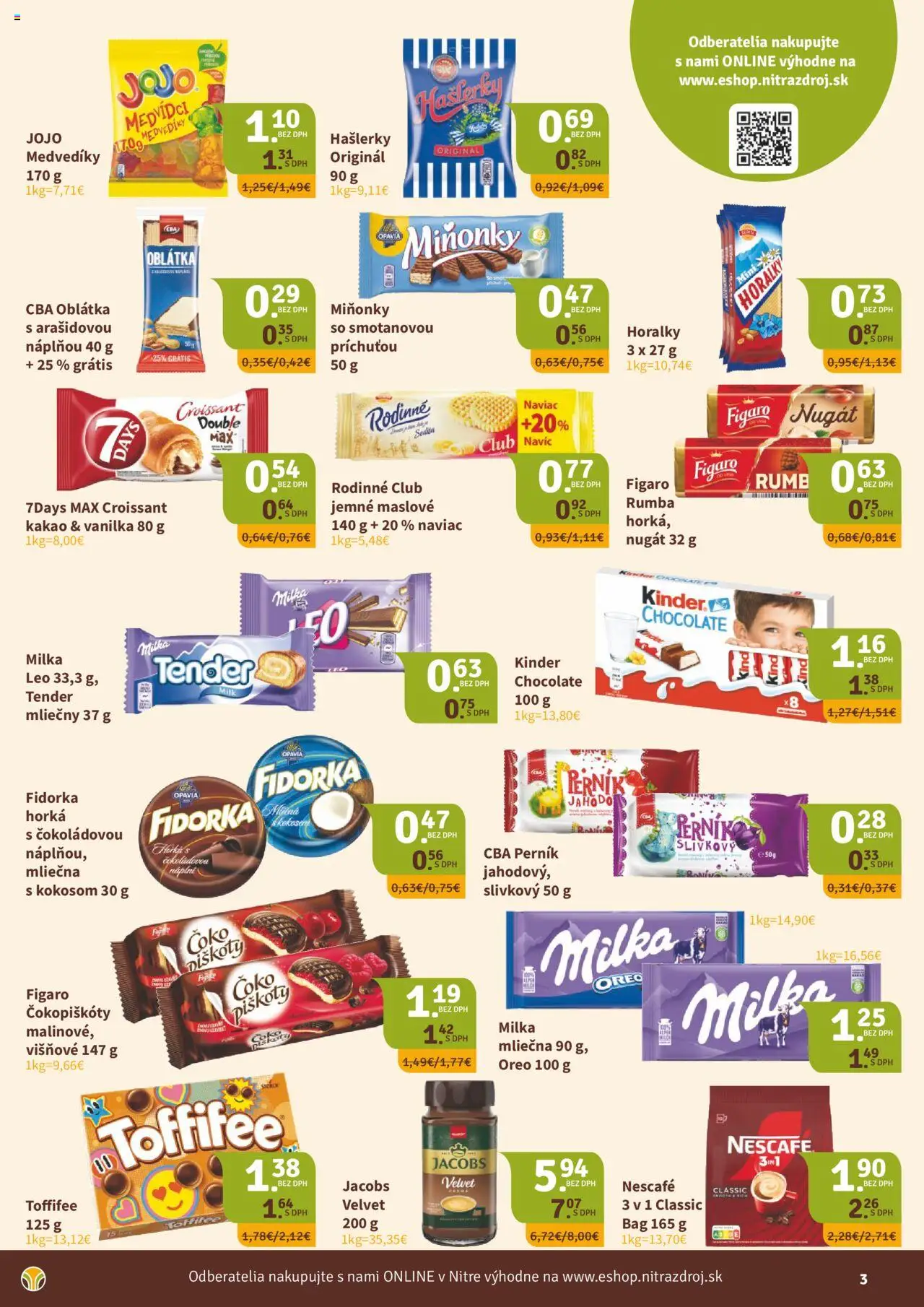 Nové Nitrazdroj akcie – leták je platný od 04.09.2025 | Strana: 3 | Produkty: Kinder, Toffifee, Nescafé Classic, Horálky