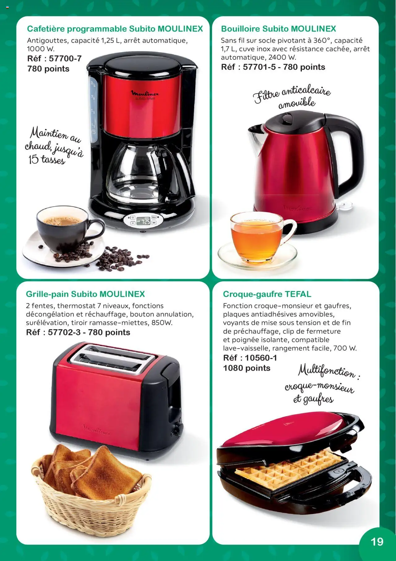  | Page: 19 | Produits: Bouilloire, Tefal, Gaufres, Tasses