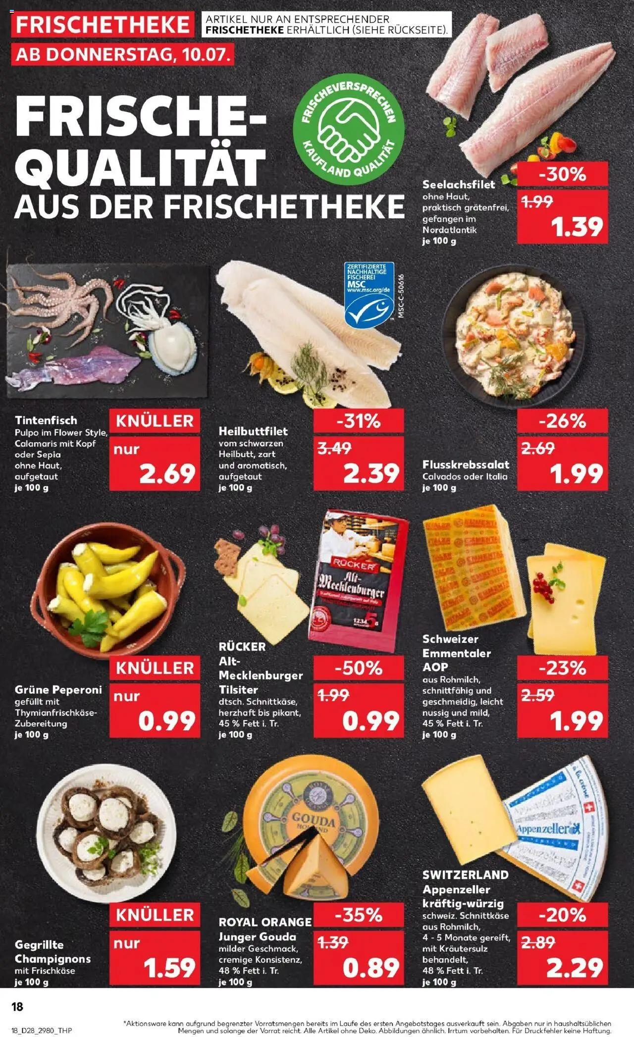 Kaufland prospekt Staßfurt	 - gültig ab dem 09.07.2025 | Seite: 18 | Produkte: Gouda, Tintenfisch, Champignons, Frischkase