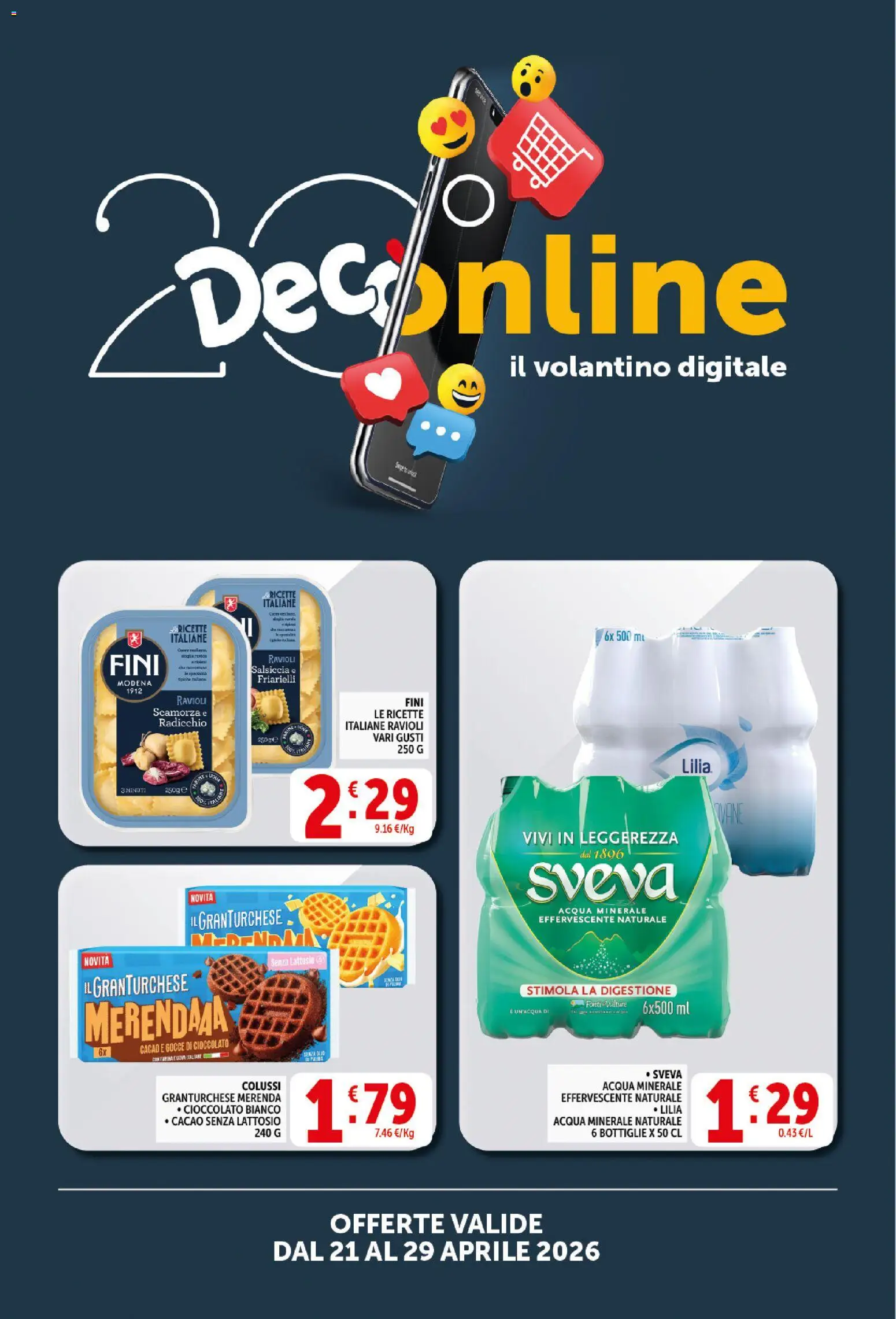 Volantino Decò del 21.04.2026 | Pagina: 21 | Prodotti: Cioccolato, Salsiccia, Ravioli, Acqua minerale