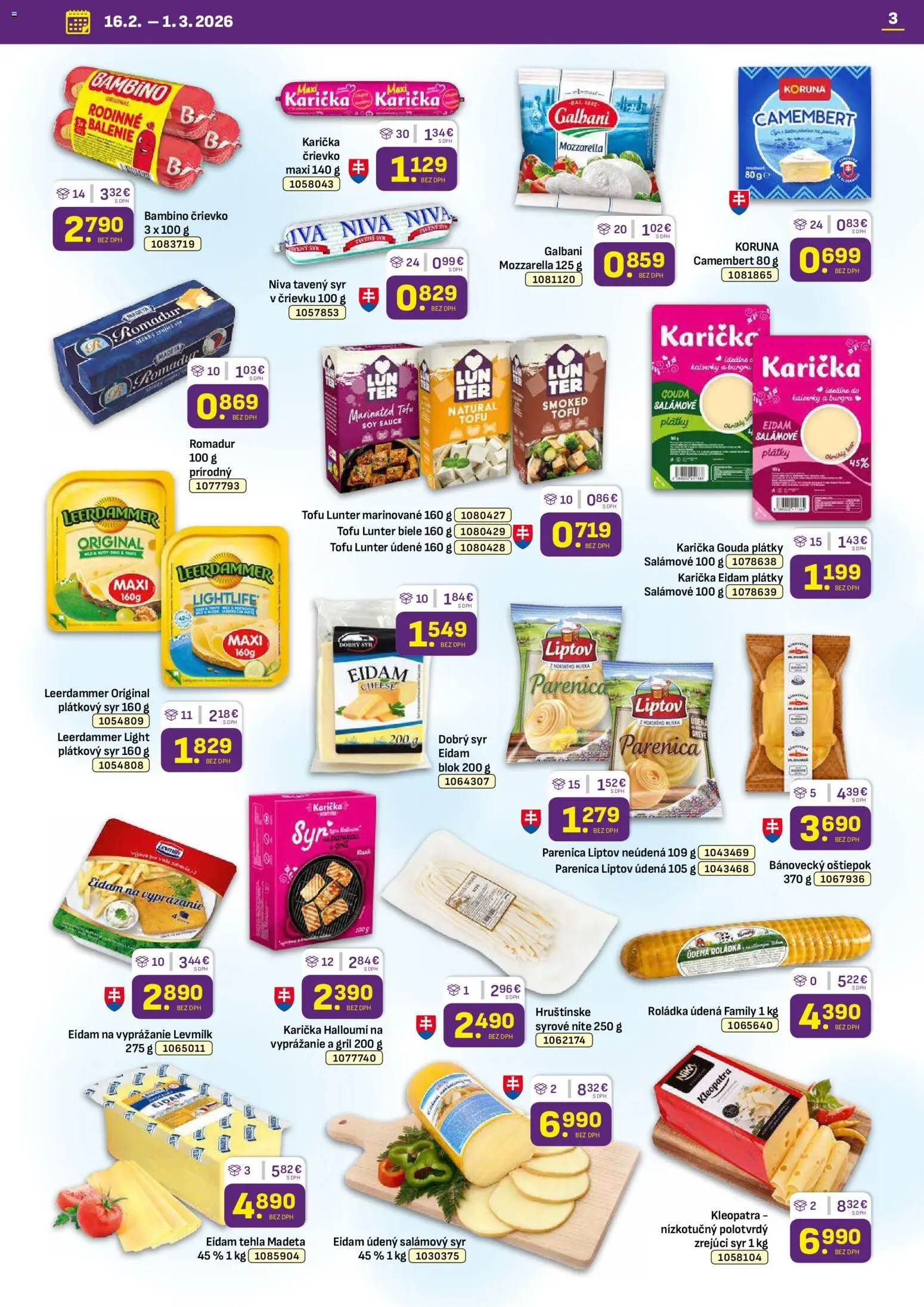 Nové Libex akcie – leták je platný od 16.02.2026 | Strana: 3 | Produkty: Gril, Syr, Gouda, Tofu