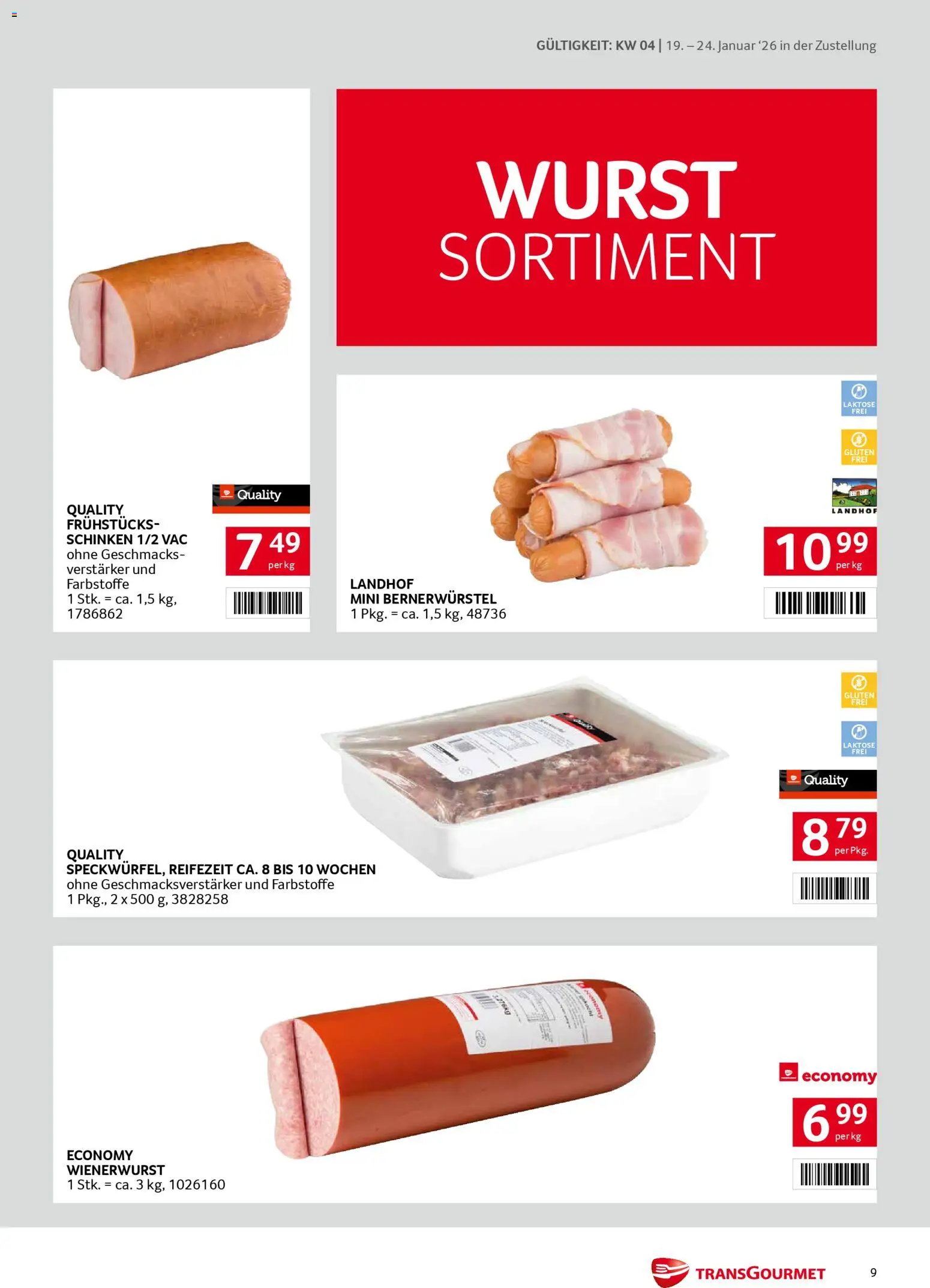 Transgourmet Zustellaktion gültig ab 19.01.2026 | Seite: 9 | Produkte: Wurst, Schinken