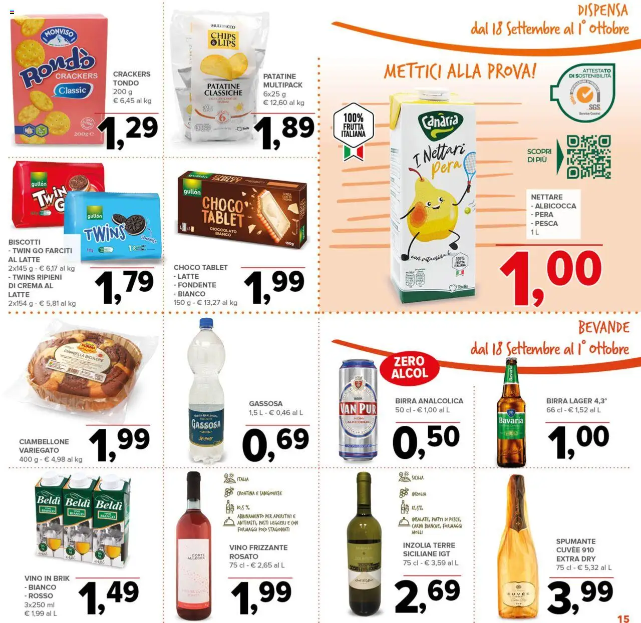 Volantino Todis del 18.09.2025 | Pagina: 15 | Prodotti: Crema, Latte, Crackers, Tablet