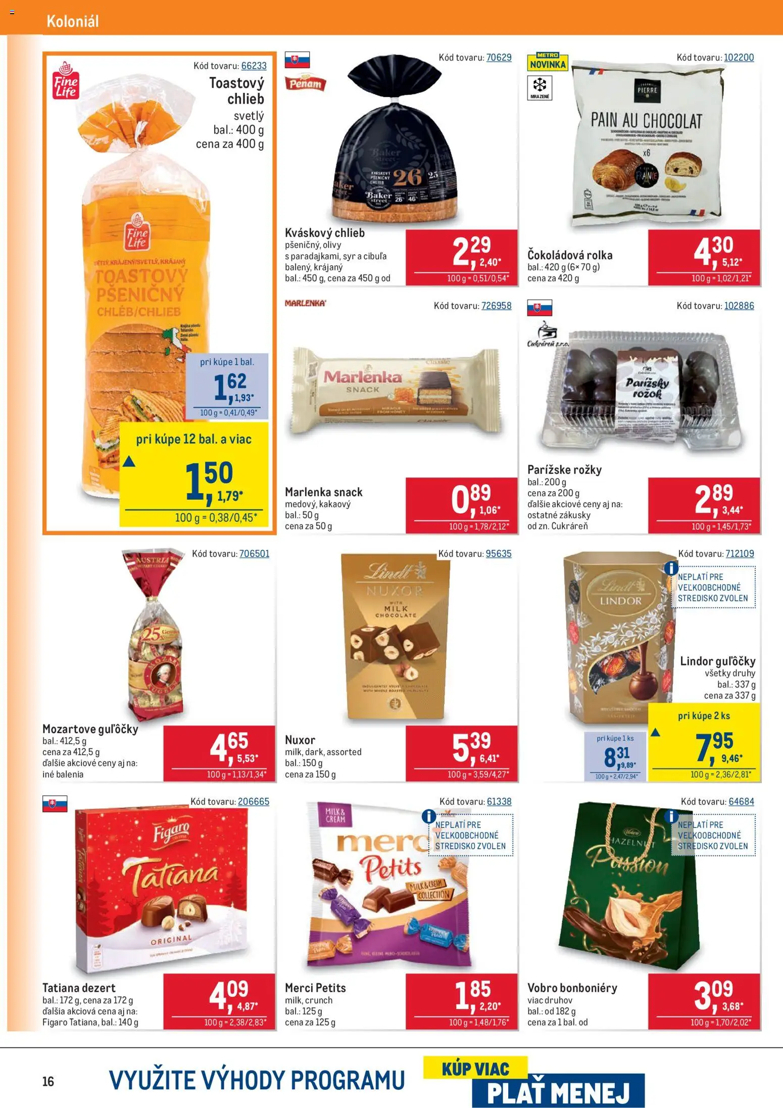 Nové Metro akcie – leták je platný od 22.10.2025 | Strana: 16 | Produkty: Lindt, Merci, Marlenka, Milka