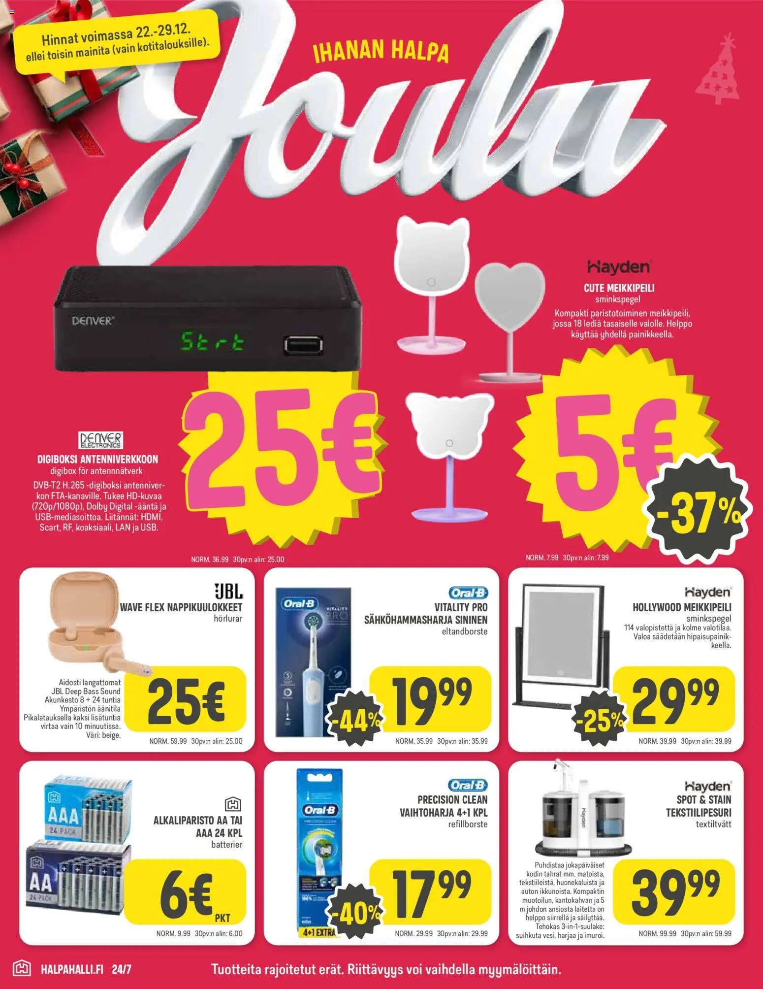 Halpa Halli tarjoukset - Joulu – voimassa 22.12.2025 alkaen | Sivu: 6 | Tuotteet: Sähköhammasharja, Meikkipeili, Voi