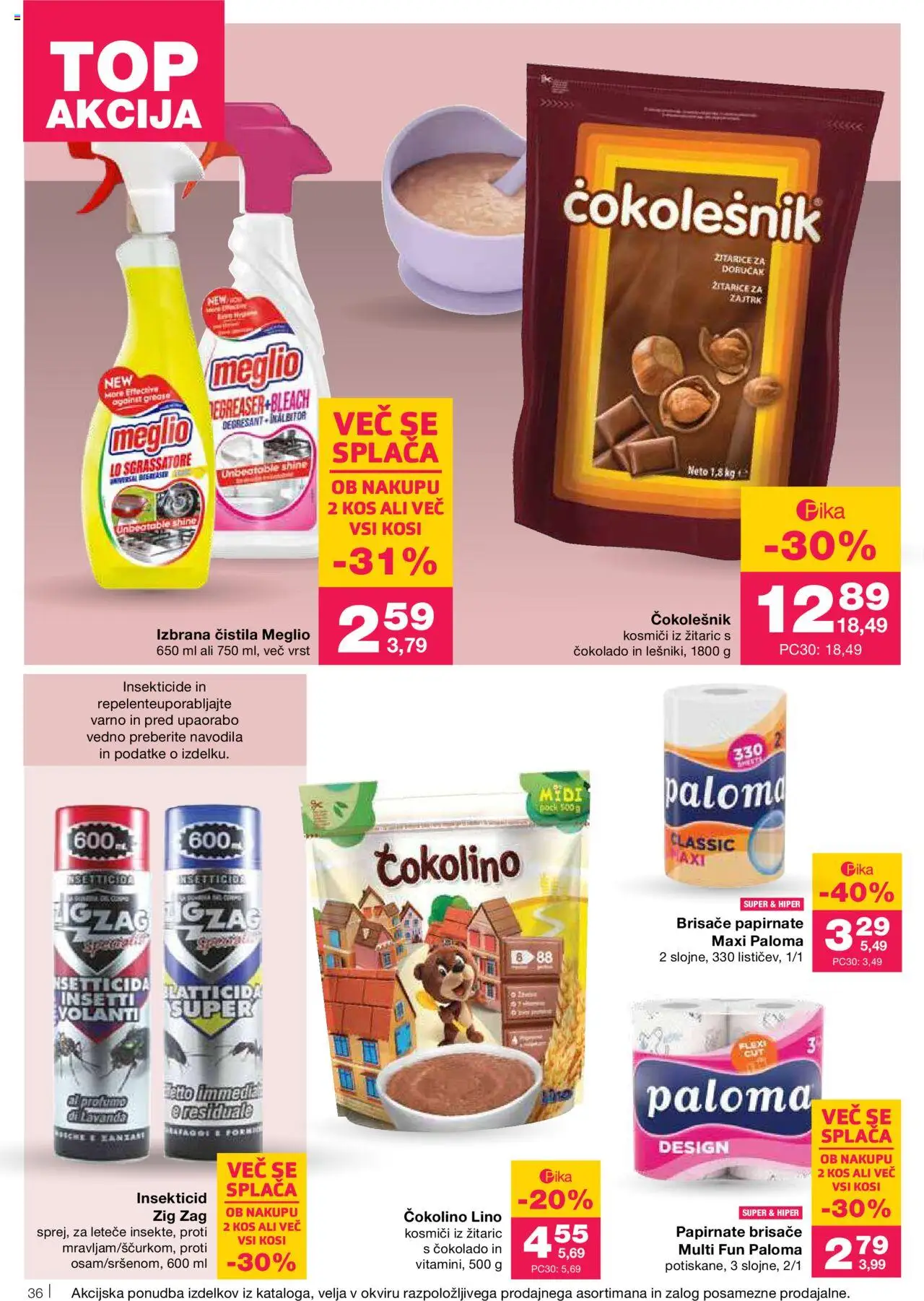 Mercator katalog │ velja od 26.06.2025 | Stran: 36 | Izdelki: Čistila, Papirnate brisače, Čokolino, Kosmici