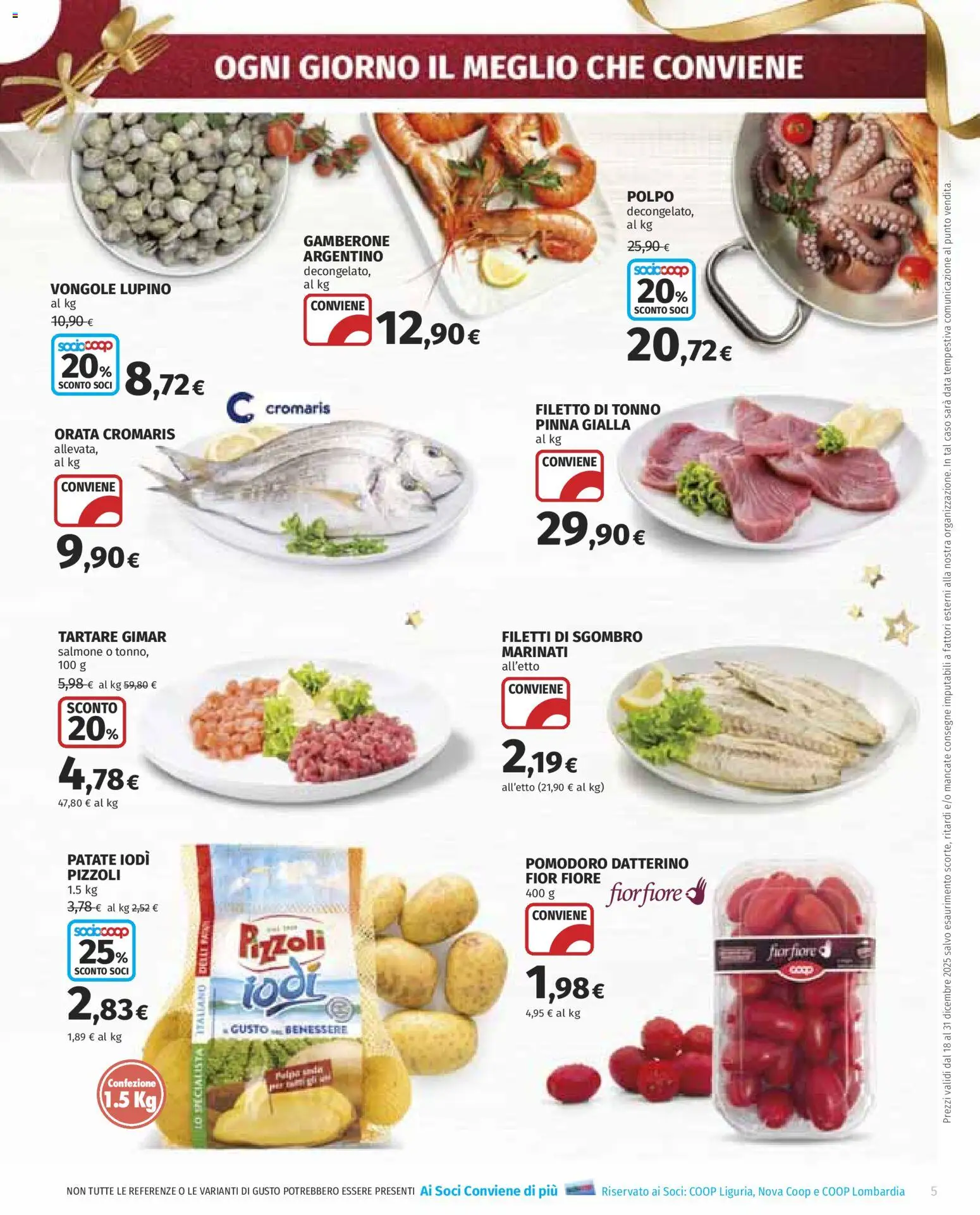 Volantino COOP del 18.12.2025 | Pagina: 5 | Prodotti: Salmone, Vongole, Patate, Orata
