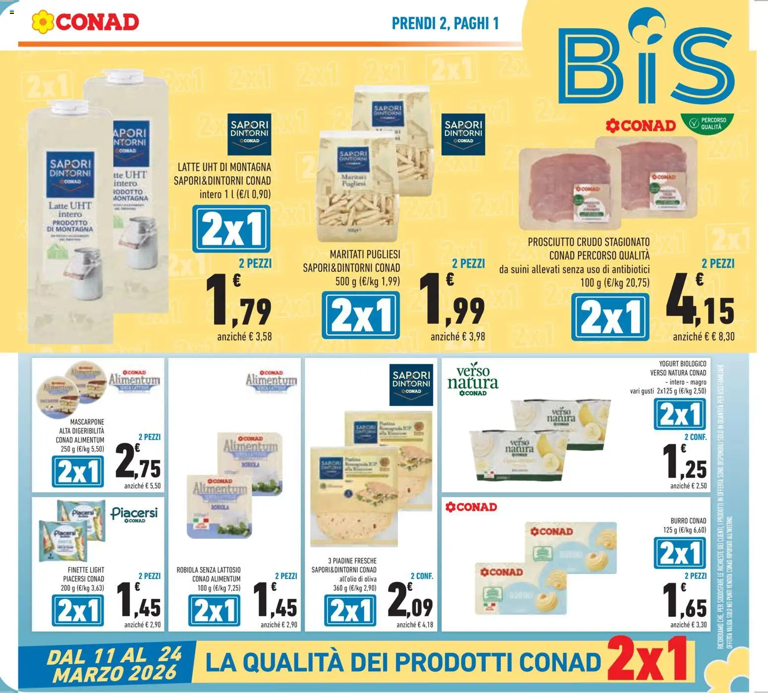 Volantino Conad del 11.03.2026 | Pagina: 5 | Prodotti: Latte, Pasta, Mascarpone, Robiola