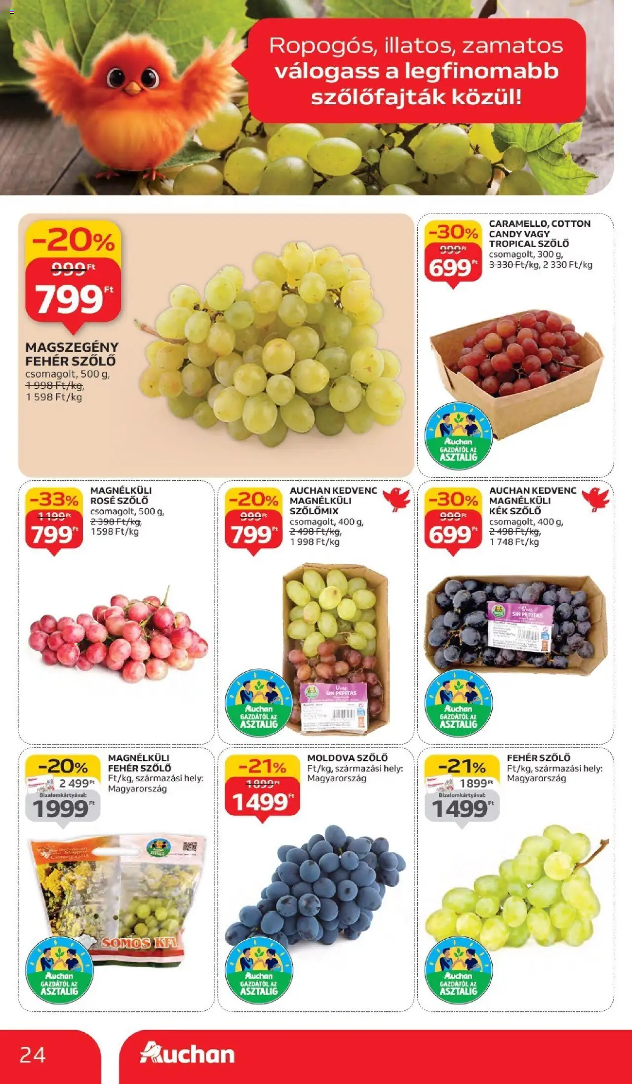 Auchan akciós ujság - amely érvényes a következő dátumtól: 02.10.2025 | Oldal: 24 | Termékek: Szőlő