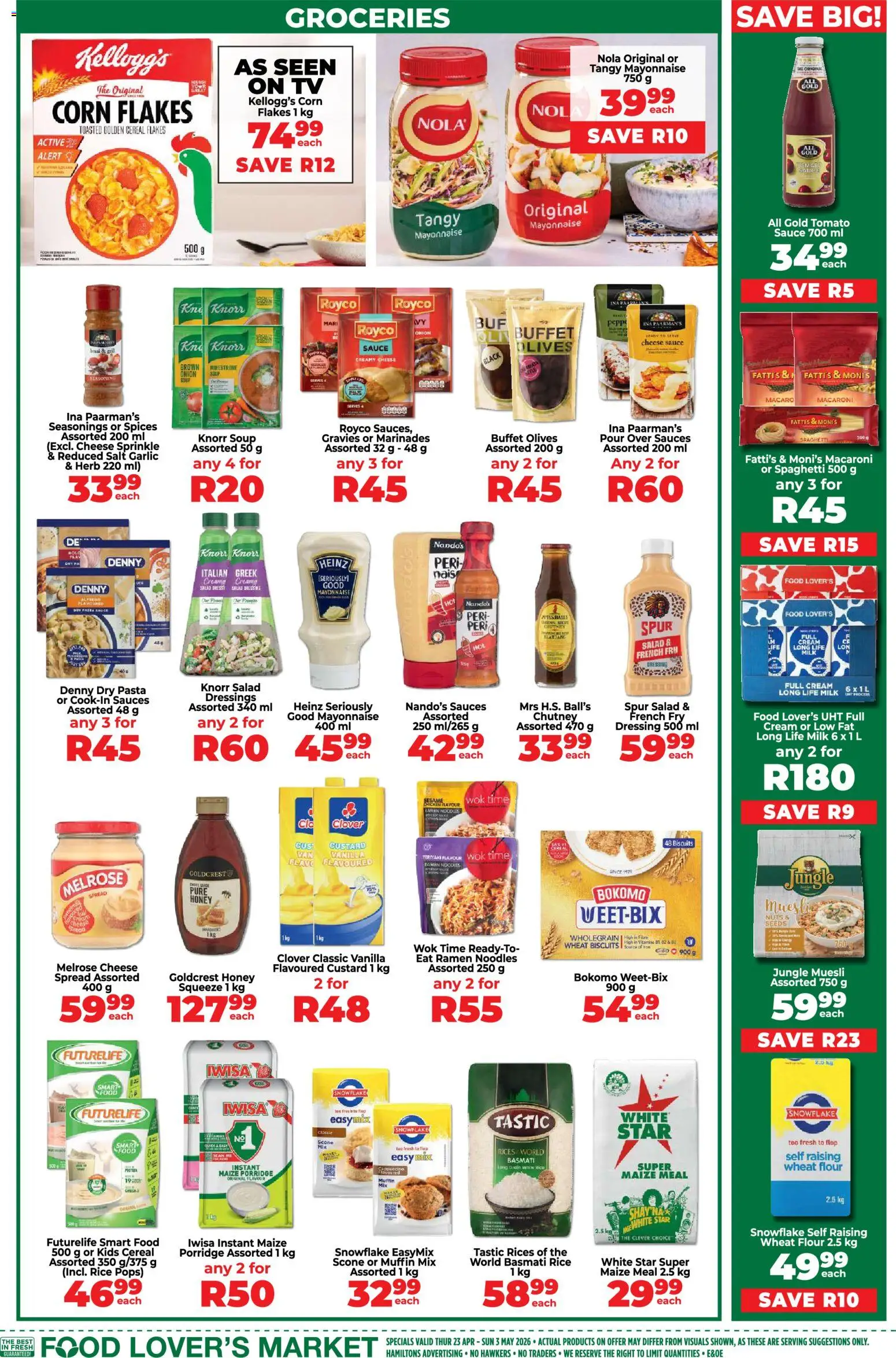 New Food Lover's Market catalogue – valid from 23.04.2026 | Page: 13 | Products: Milk, Chicken, Pasta, Soup