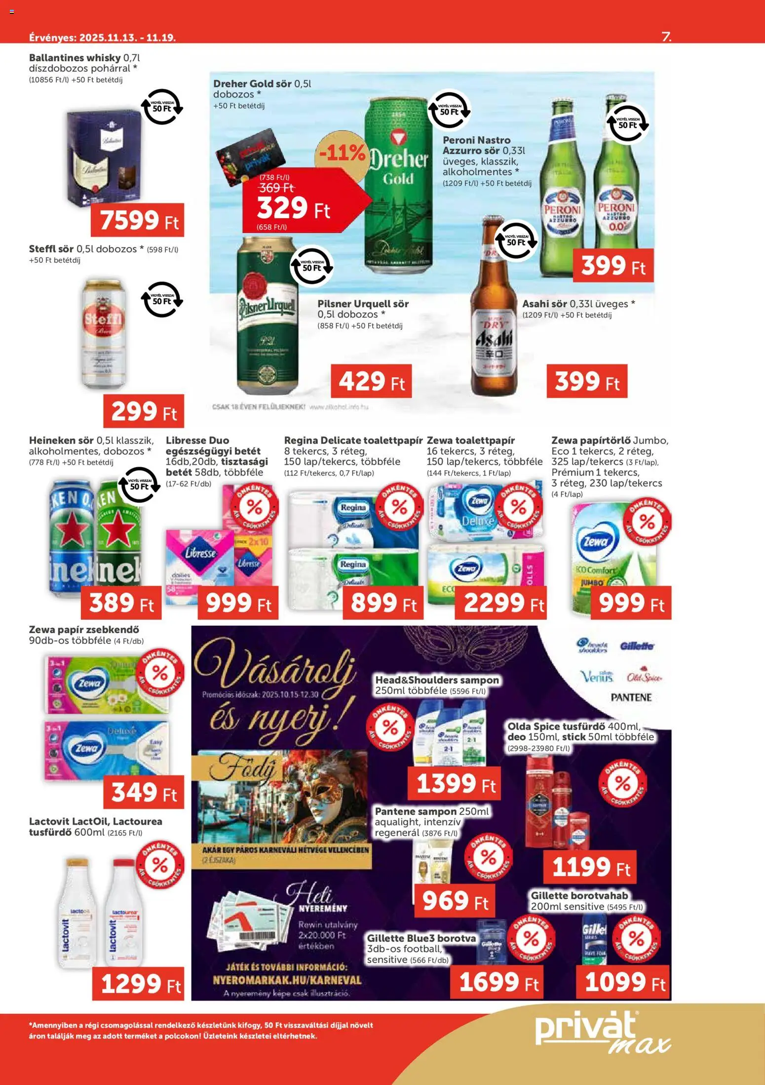 PRIVÁT akciós ujság - amely érvényes a következő dátumtól: 13.11.2025 | Oldal: 7 | Termékek: Játék, Heineken, Sör, Roštilj meso