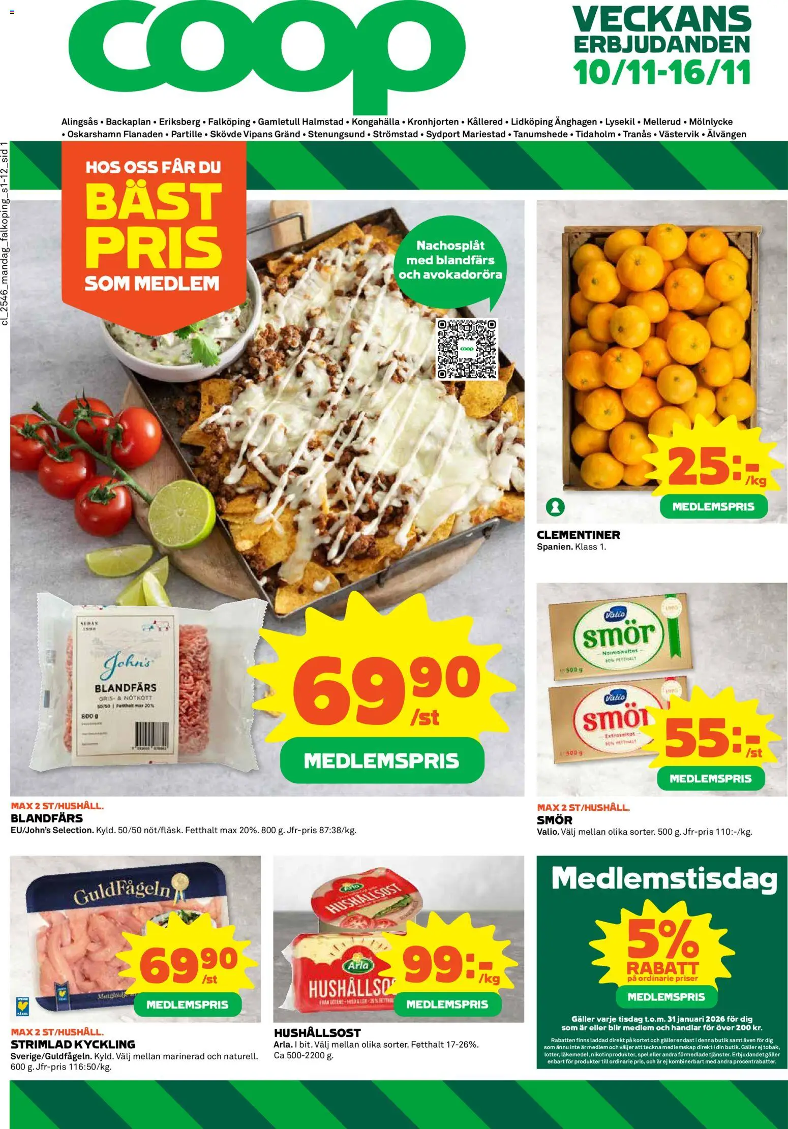 Coop reklamblad aktuell från 10.11.2025 | Sida: 1 | Produkter: Galler, Hushållsost, Blandfärs, Smör
