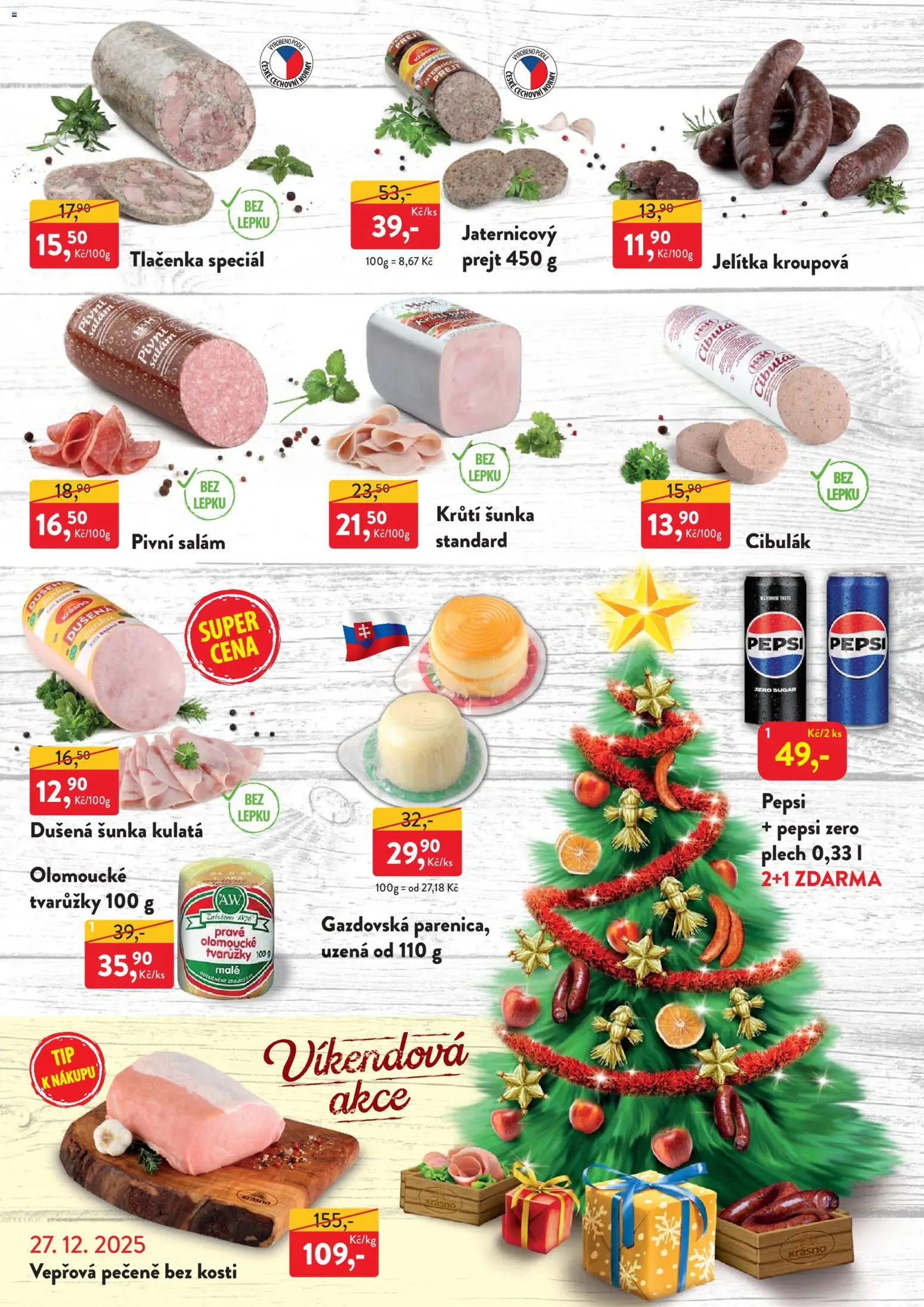 MP Krásno leták od 22.12.2025 | Strana: 4 | Produkty: Krůtí šunka, Vepřová pečeně, Pepsi Zero, Tlačenka