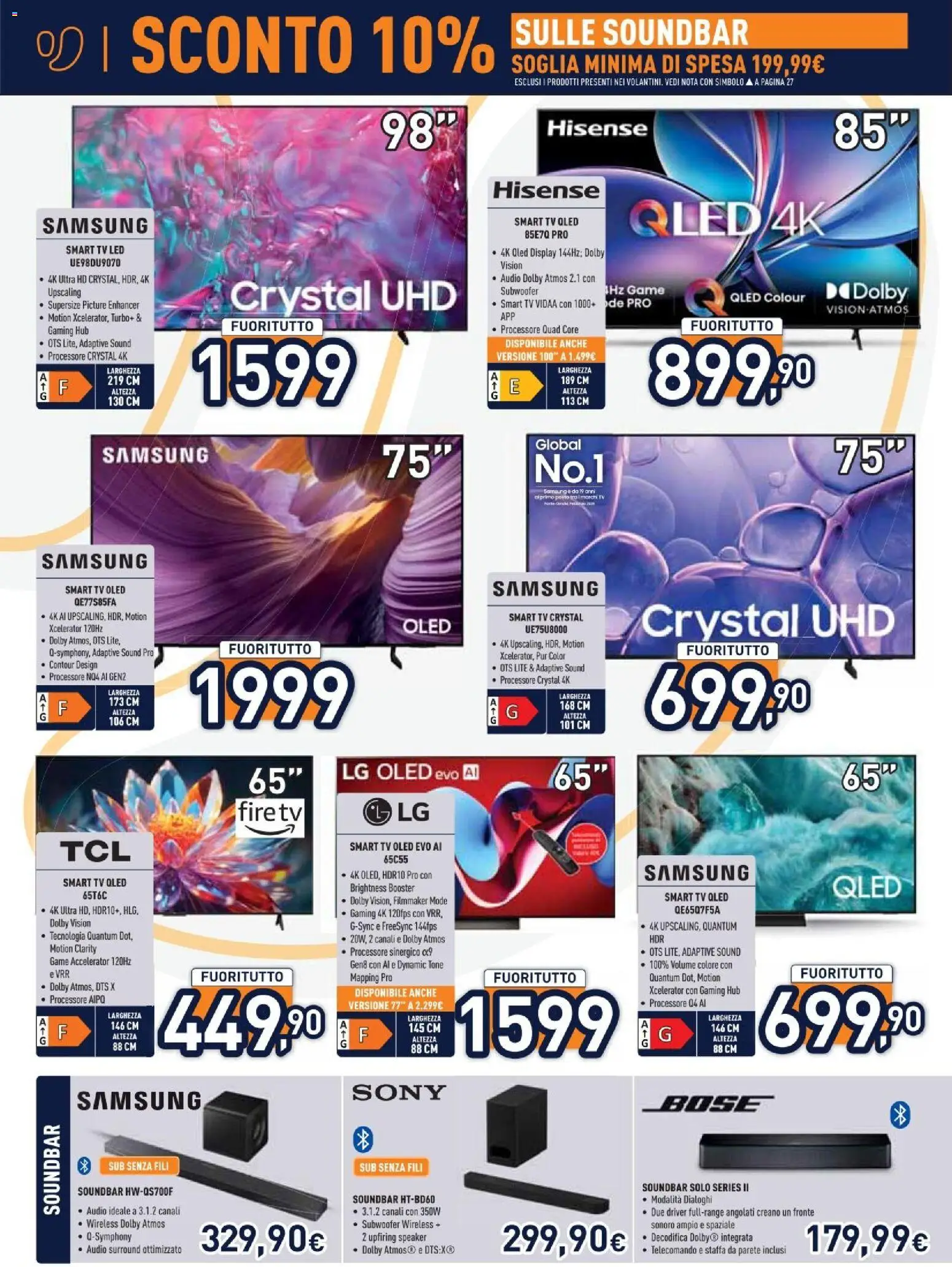 Volantino Unieuro del 29.12.2025 | Pagina: 2 | Prodotti: Tv samsung, Telecomando, Soundbar, Speaker