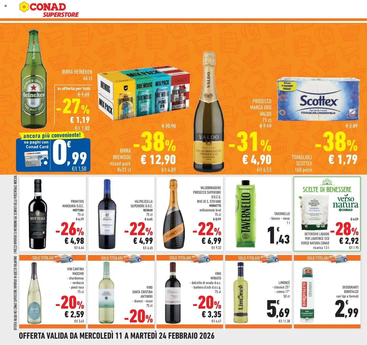 Volantino Conad del 11.02.2026 | Pagina: 30 | Prodotti: Birra, Prosecco, Lavatrice, Limoncello