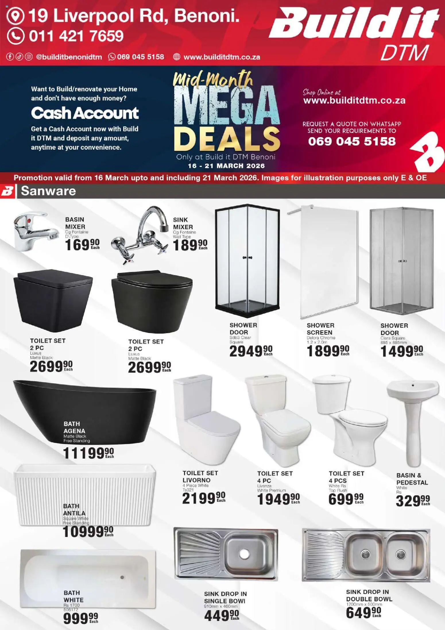 New Build It catalogue – valid from 16.03.2026 | Page: 2 | Products: Bowl, Bath, Shower, Basin