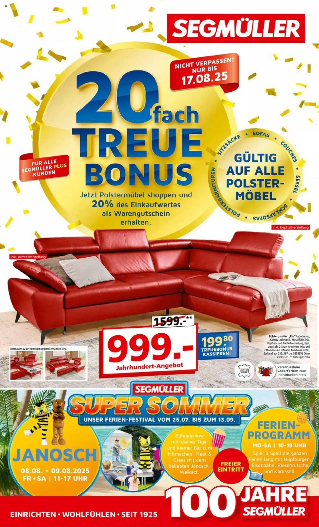 Segmüller Prospekt 	 - gültig ab dem 02.08.2025 | Seite: 1 | Produkte: Spiel, Sofa, Sessel, Uhr