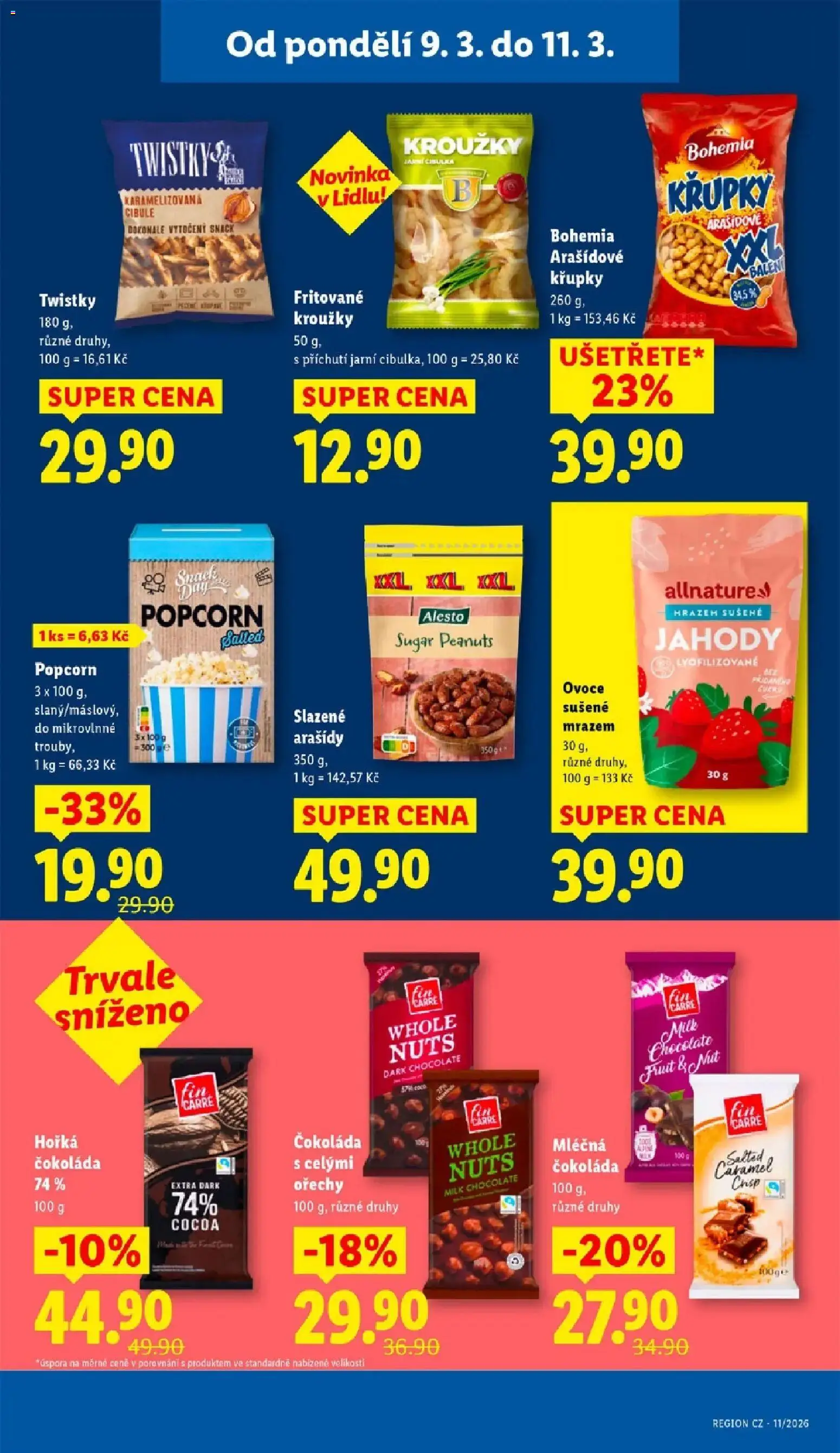 Lidl aktuální leták od 09.03.2026 | Strana: 21 | Produkty: Arašídy, Popcorn, Horká čokoláda, Ovoce sušené mrazem