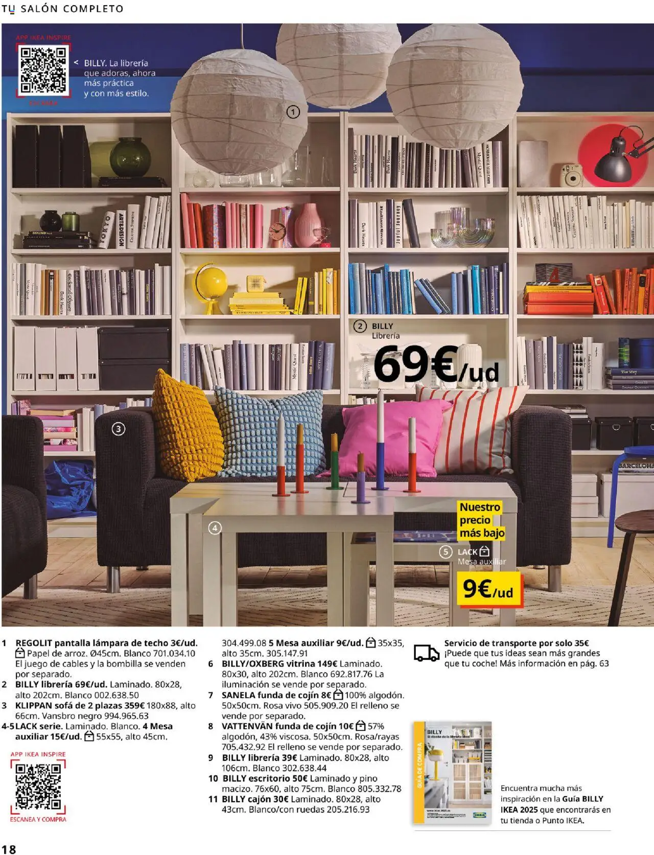 Catálogo IKEA Salones │ válido desde el 17.02.2025 | Página: 18 | Productos: Bombilla, Cojín, Sofá, Mesa