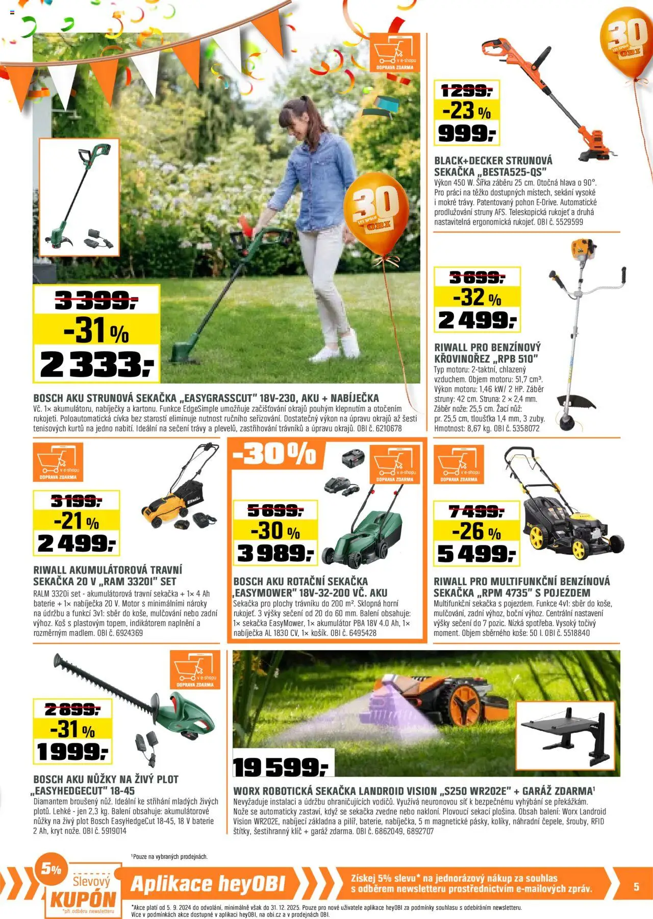 OBI leták od 01.06.2025 | Strana: 5 | Produkty: Nůžky, Síť, Baterie, Koš