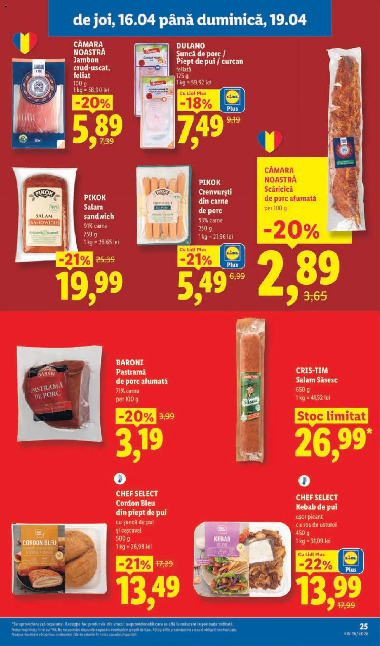 Noul catalog Lidl – valabil de la 14.04.2026 | Pagină: 25 | Produse: Cașcaval, Crenvurști, Șuncă, Carne De Porc