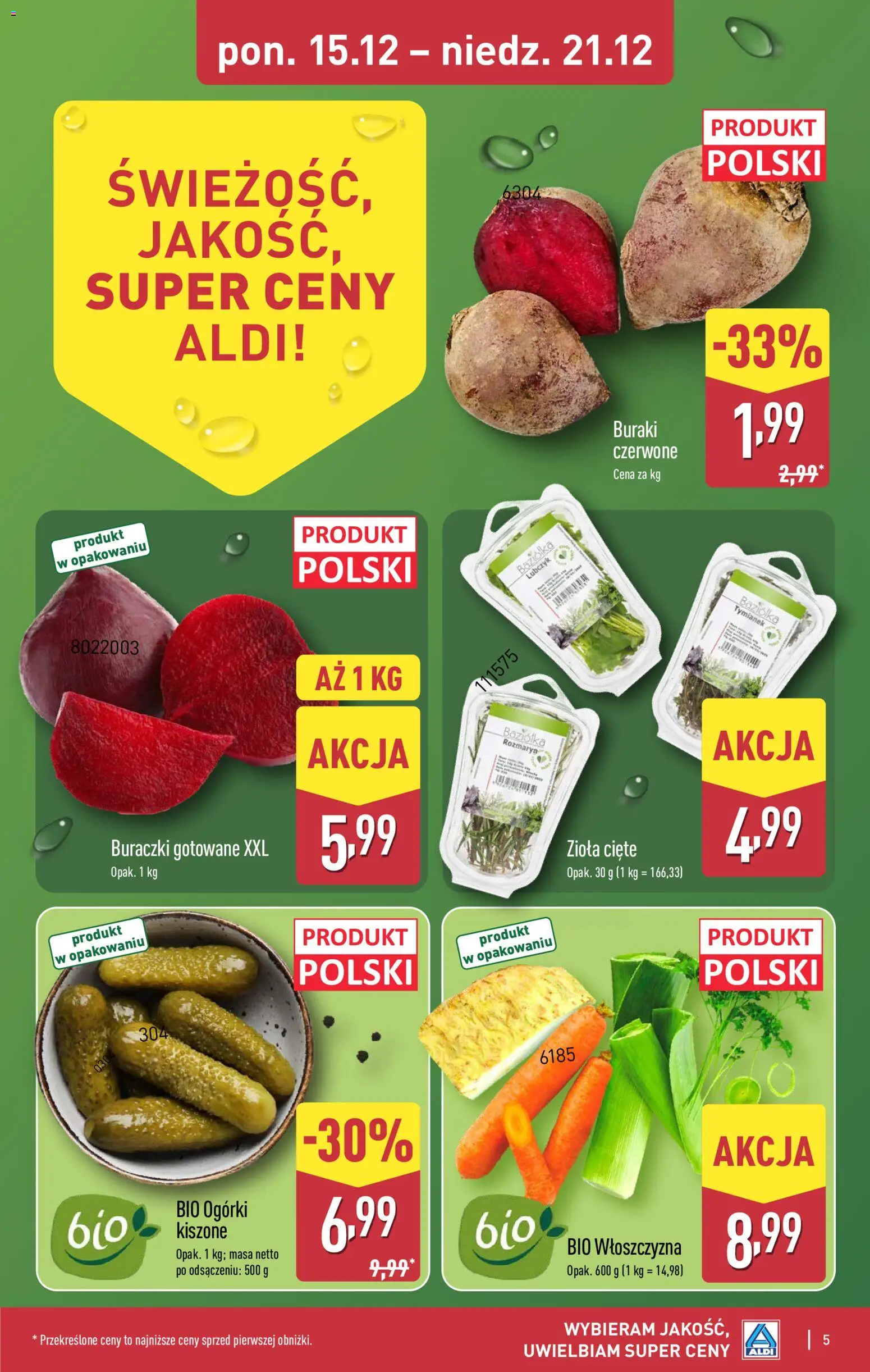 Aldi Gazetka od 15.12.2025 | Strona: 5 | Produkty: Lubczyk, Buraki, Buraczki gotowane, Ogórki