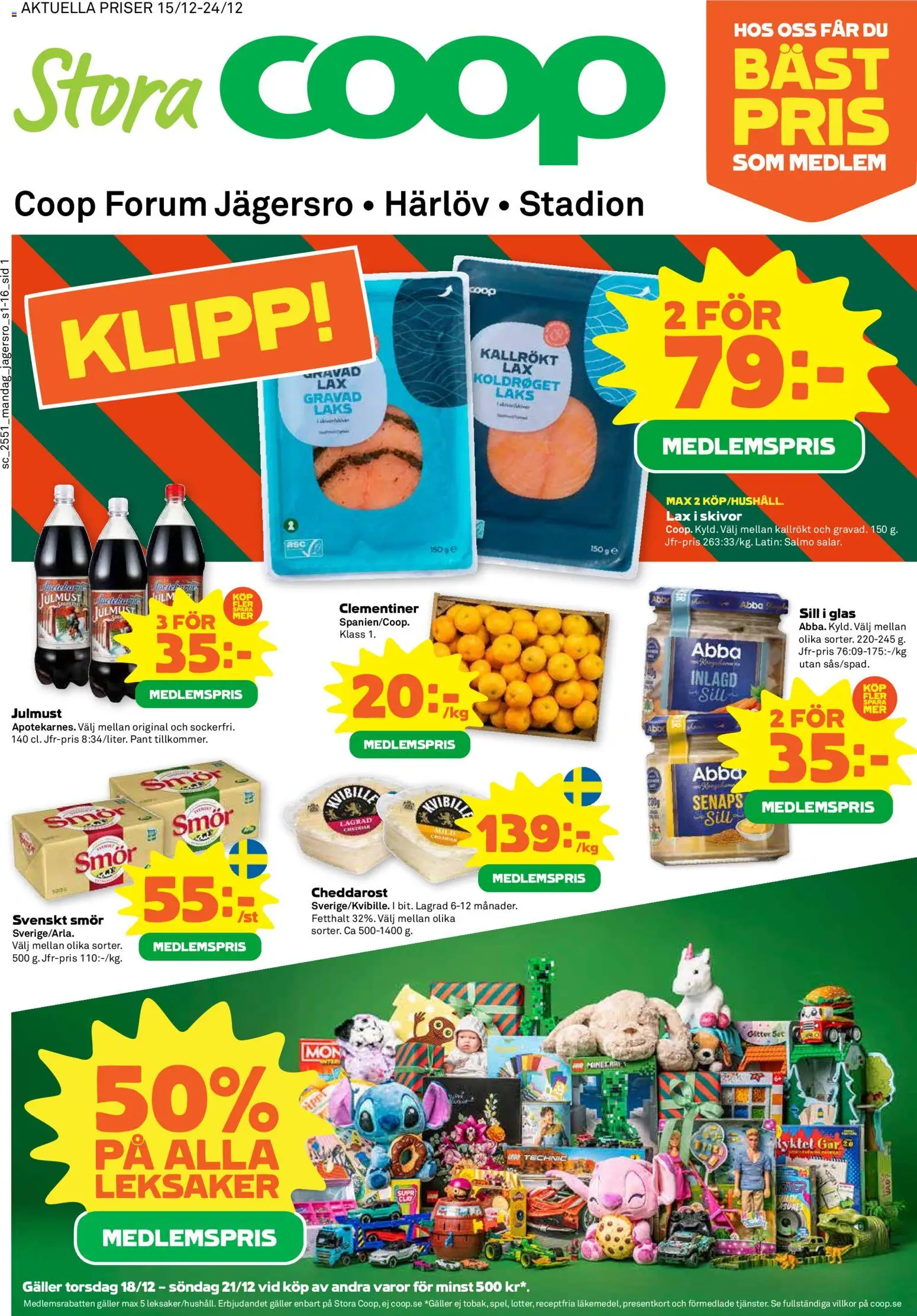 Coop Forum reklamblad aktuell från 15.12.2025 | Sida: 1 | Produkter: Galler, Sill, Lax, Smör