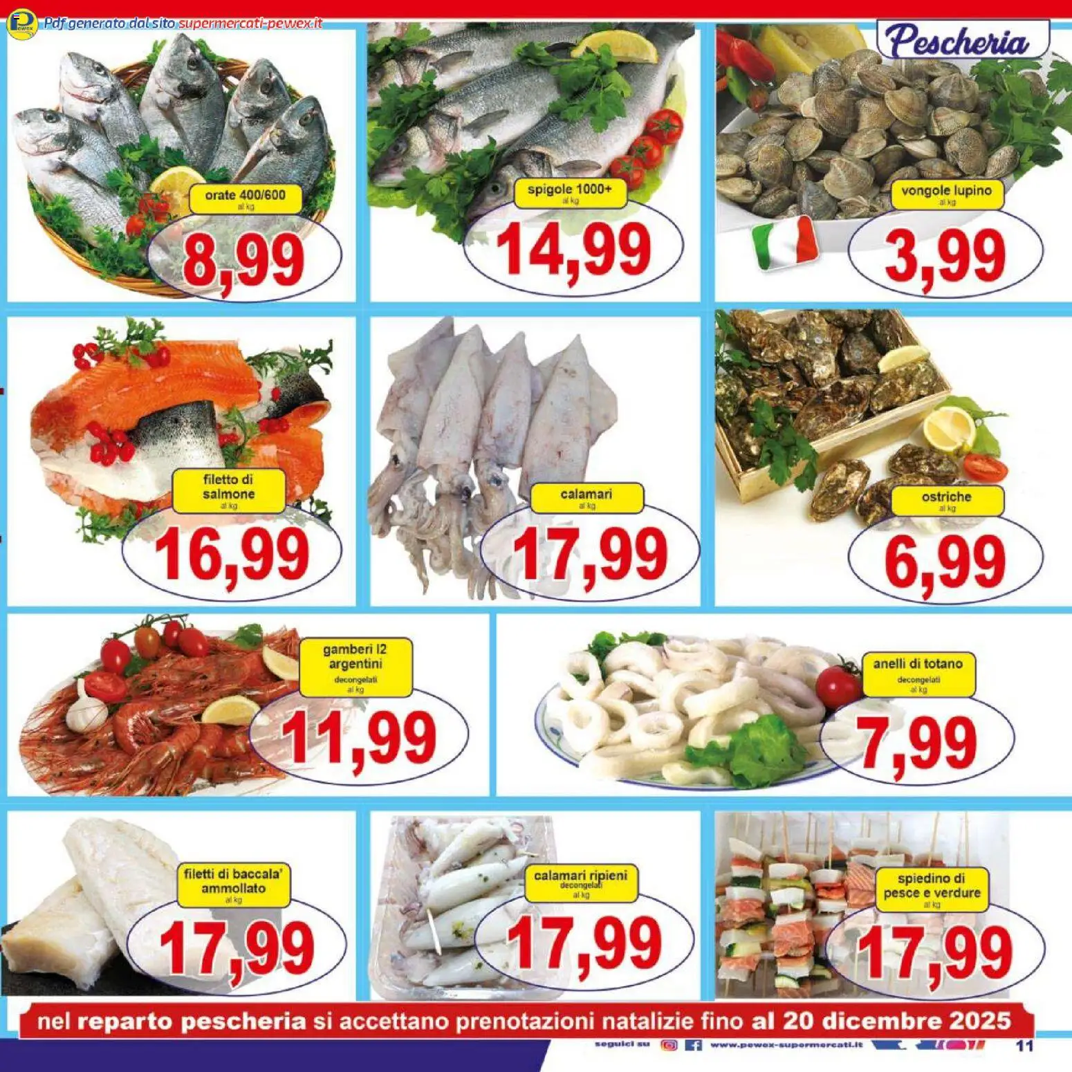 Volantino Pewex del 16.12.2025 | Pagina: 11 | Prodotti: Salmone, Gamberi, Vongole, Totano