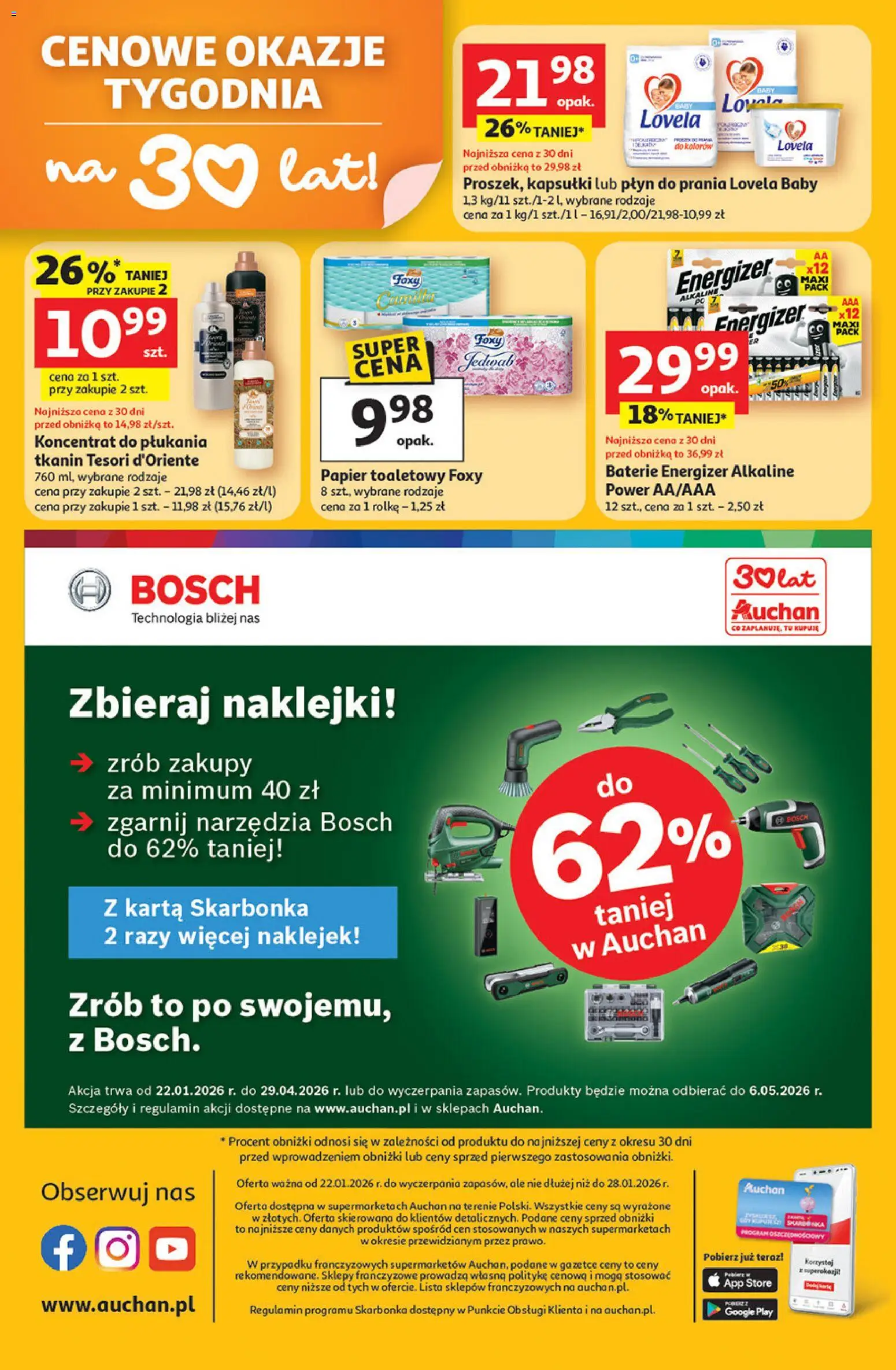 Auchan Gazetka - 30 Lat Franczyza od 22.01.2026 | Strona: 4 | Produkty: Karta, Baterie, Naklejki, Lovela